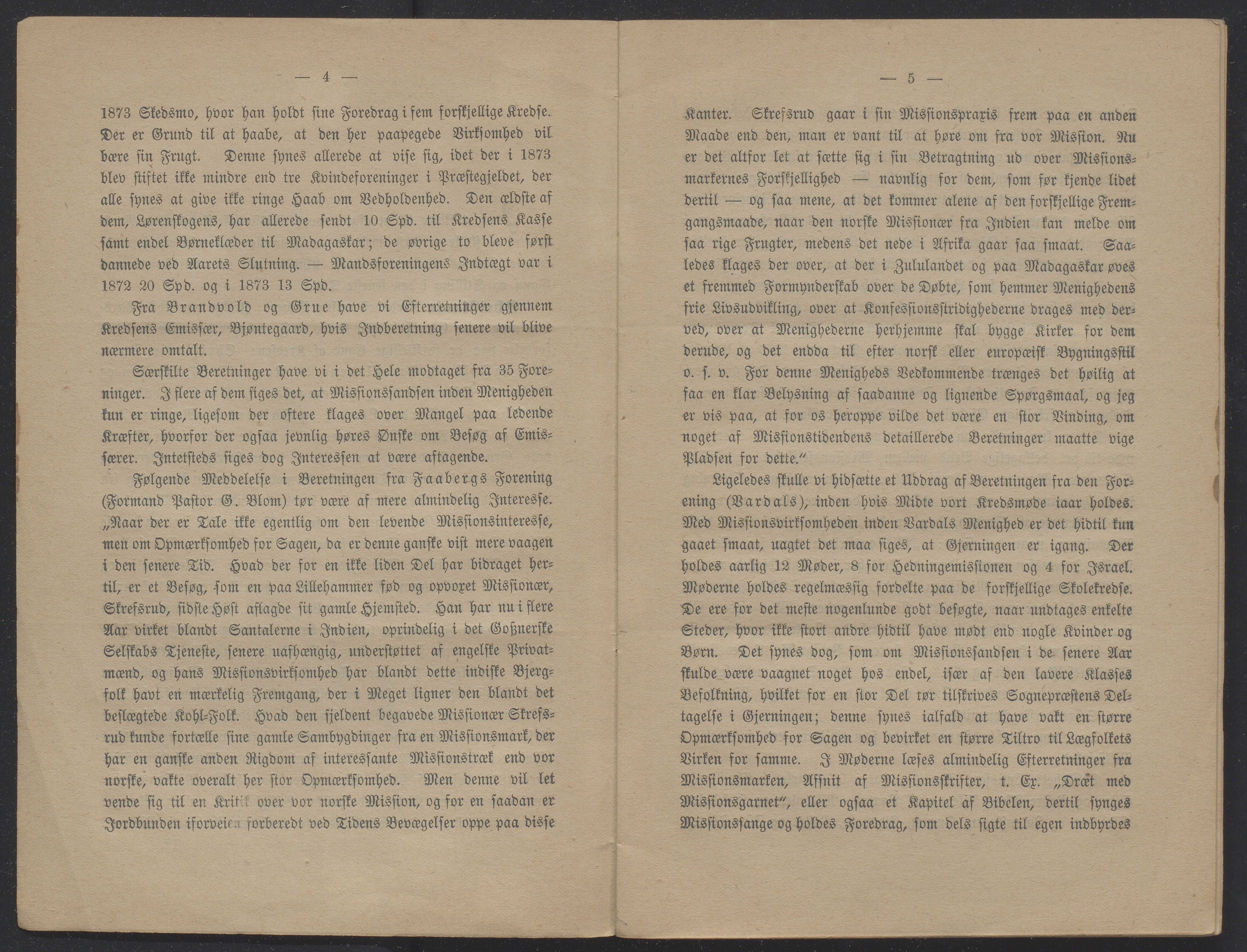 Det Norske Misjonsselskap - hovedadministrasjonen, VID/MA-A-1045/D/Db/Dba/L0338/0002: Beretninger, Bøker, Skrifter o.l   / Årsberetninger 32, 1874, s. 4-5