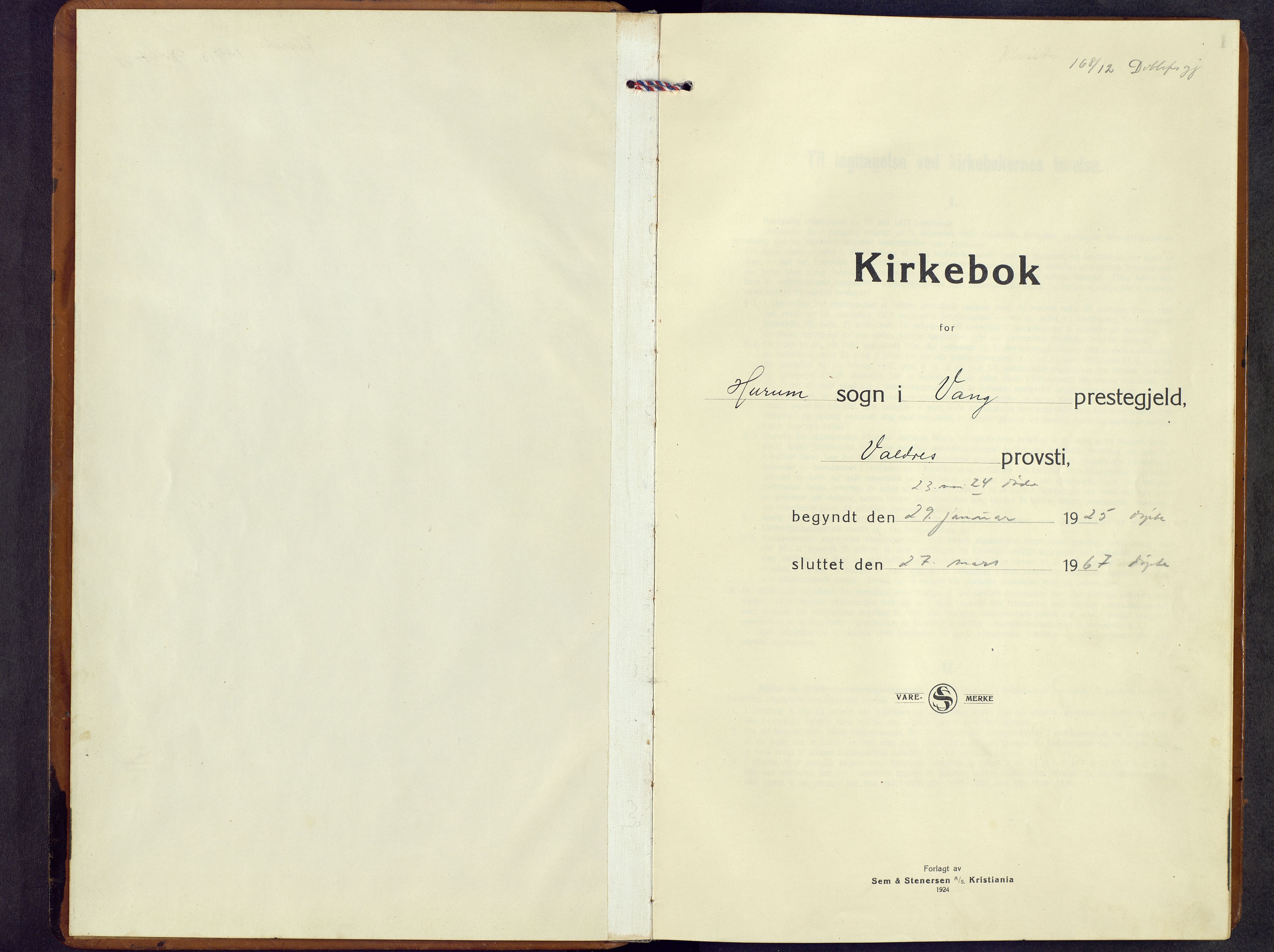 Vang prestekontor, Valdres, AV/SAH-PREST-140/H/Hb/L0008: Klokkerbok nr. 8, 1925-1967