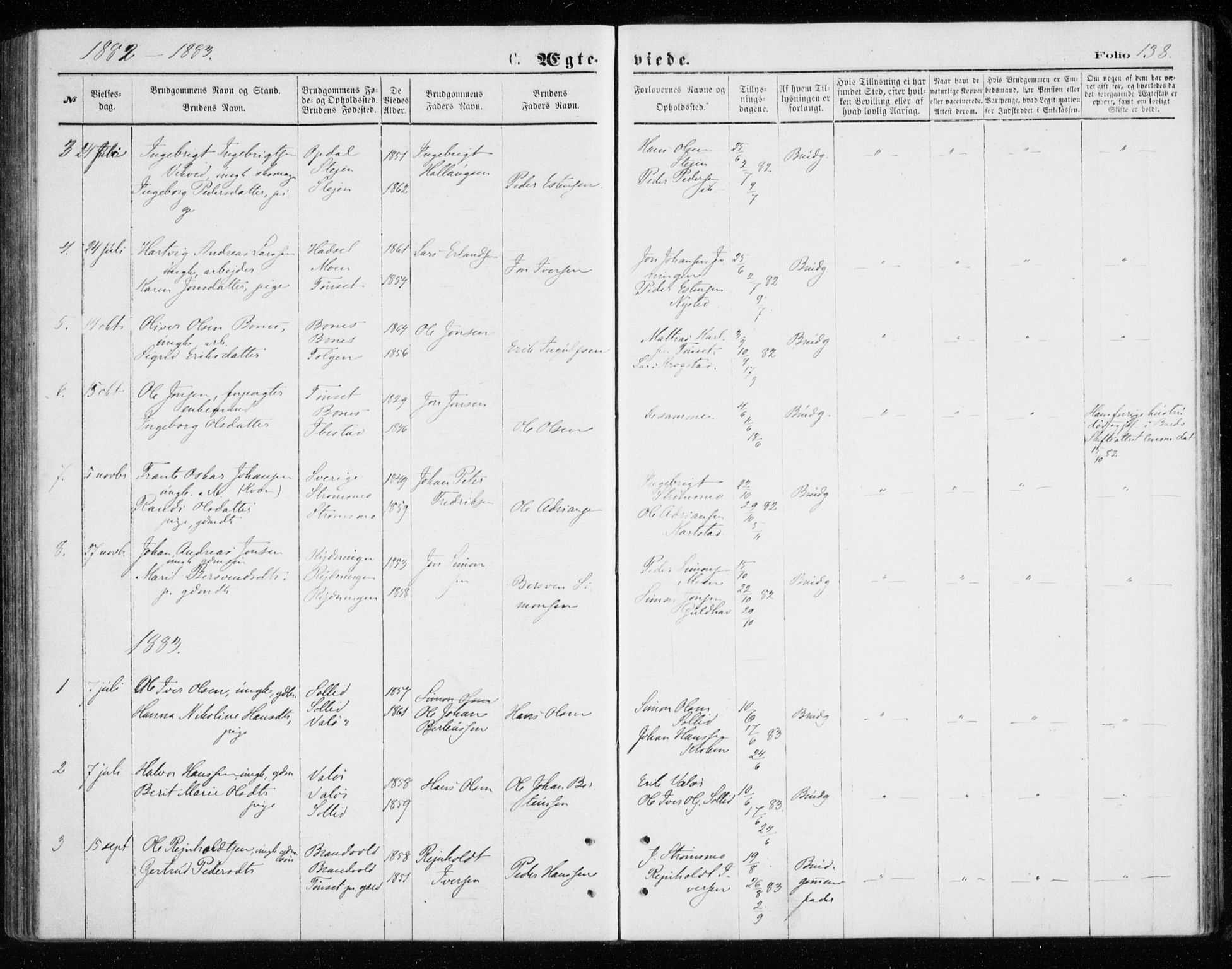 Målselv sokneprestembete, AV/SATØ-S-1311/G/Ga/Gab/L0007klokker: Klokkerbok nr. 7, 1876-1895, s. 138