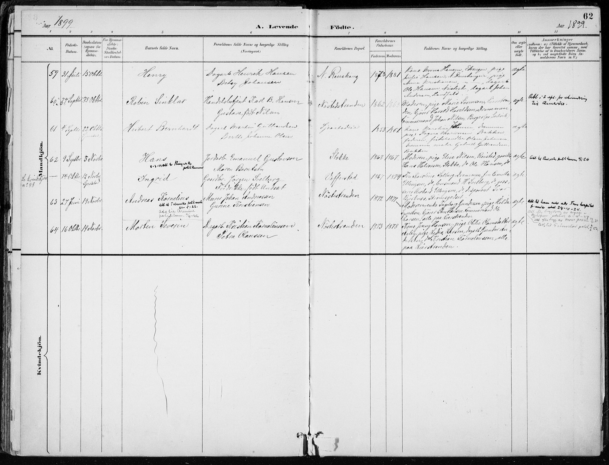 Lier kirkebøker, AV/SAKO-A-230/F/Fa/L0016: Ministerialbok nr. I 16, 1895-1900, s. 62