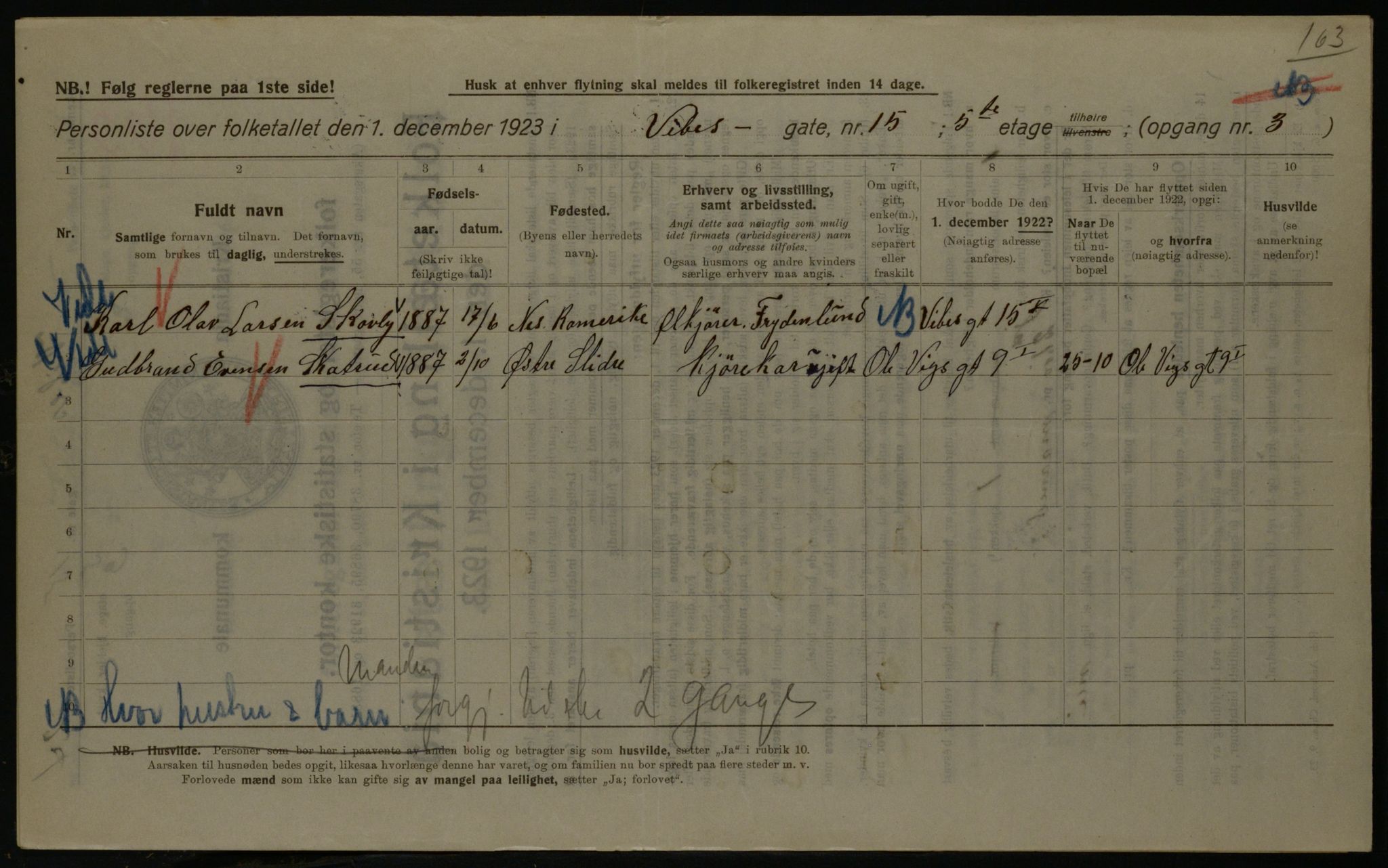 OBA, Kommunal folketelling 1.12.1923 for Kristiania, 1923, s. 135803