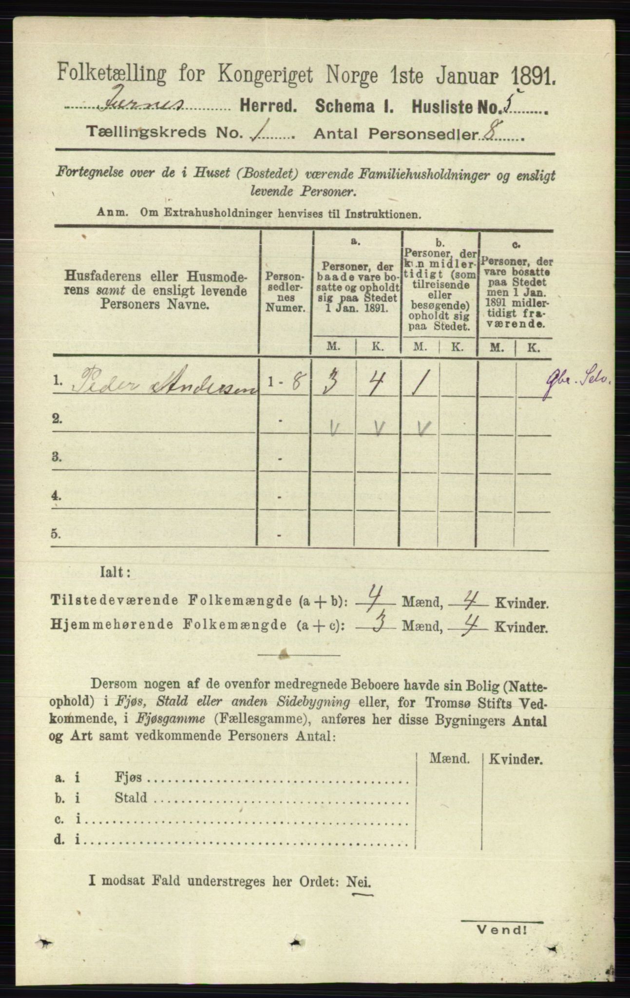 RA, Folketelling 1891 for 0413 Furnes herred, 1891, s. 30