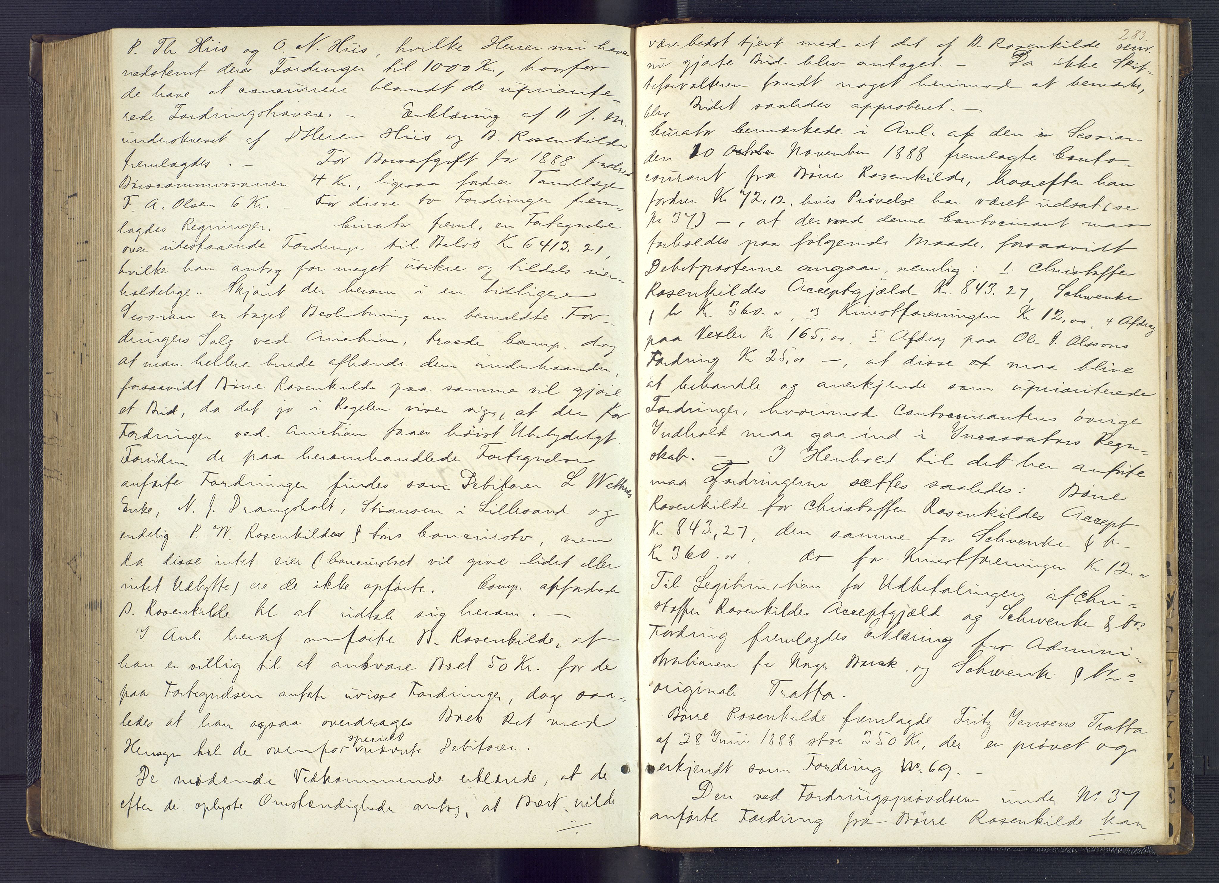Kristiansand byrett, AV/SAK-1223-0001/H/Hc/L0043: Skifteforhandlingsprotokoll nr. 3, med register, 1885-1890, s. 283