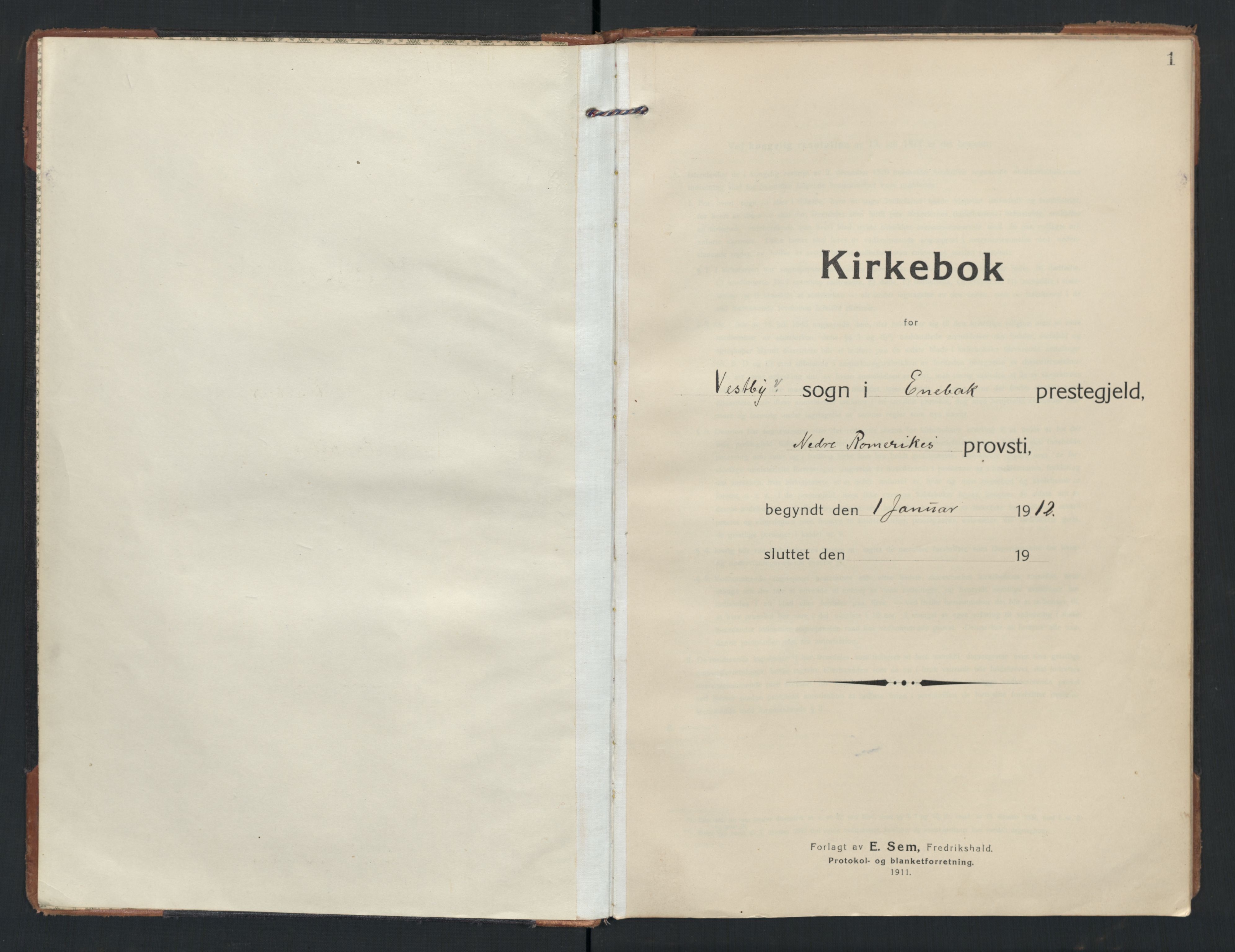 Enebakk prestekontor Kirkebøker, SAO/A-10171c/F/Fb/L0004: Ministerialbok nr. II 4, 1912-1958, s. 1