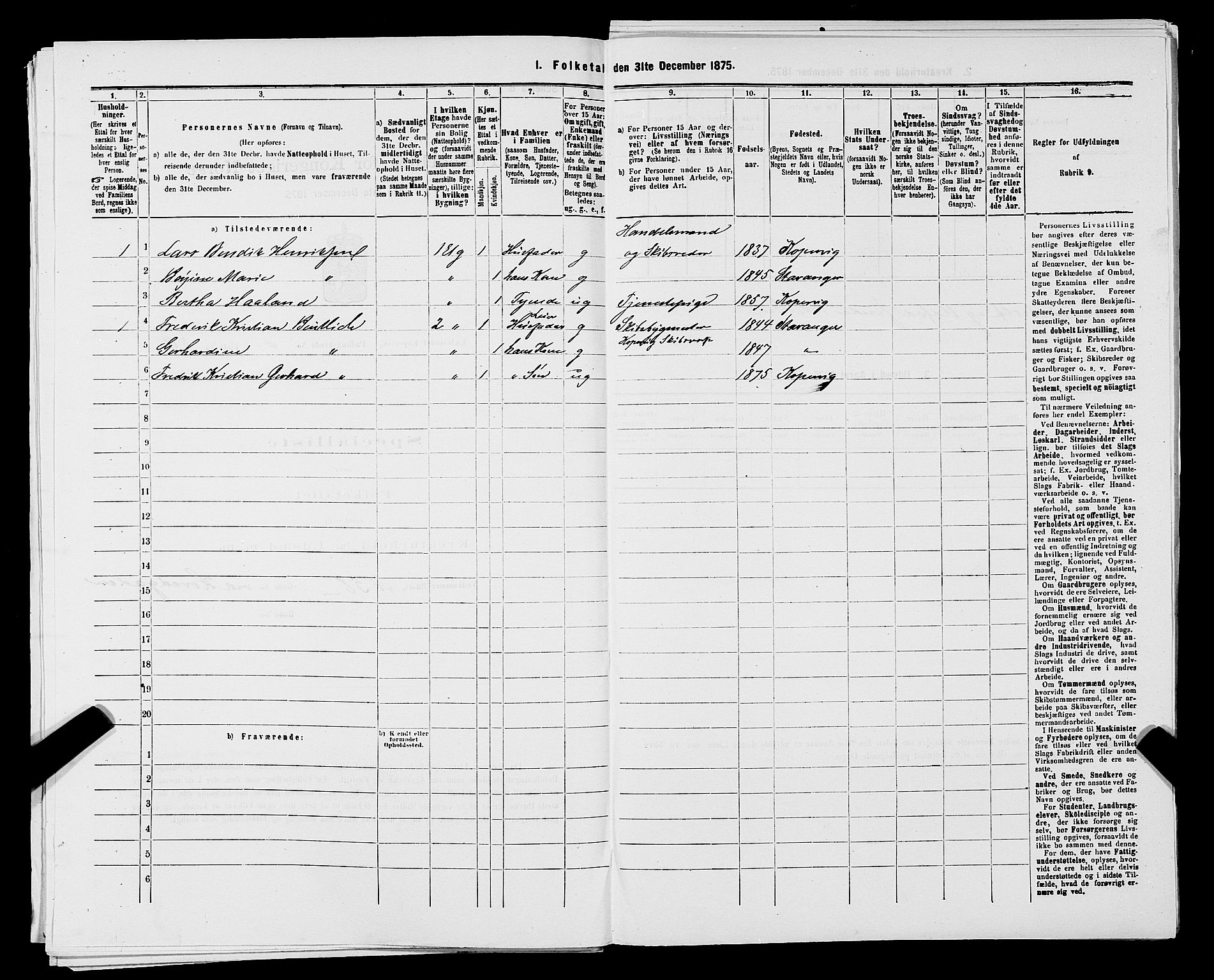 SAST, Folketelling 1875 for 1105B Avaldsnes prestegjeld, Kopervik ladested, 1875, s. 107