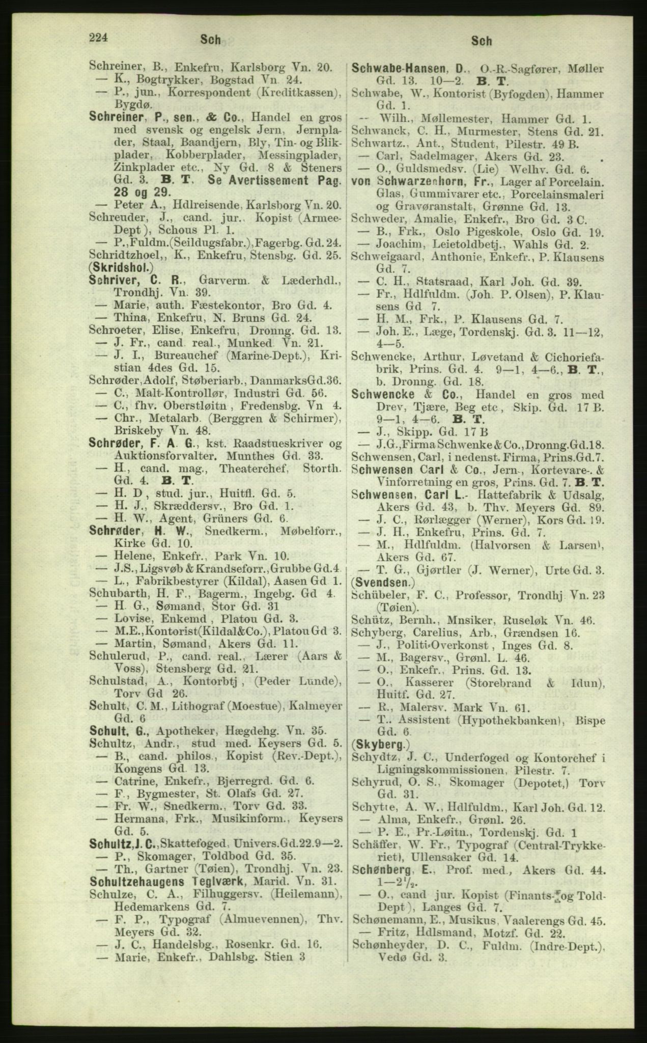 Kristiania/Oslo adressebok, PUBL/-, 1884, s. 224