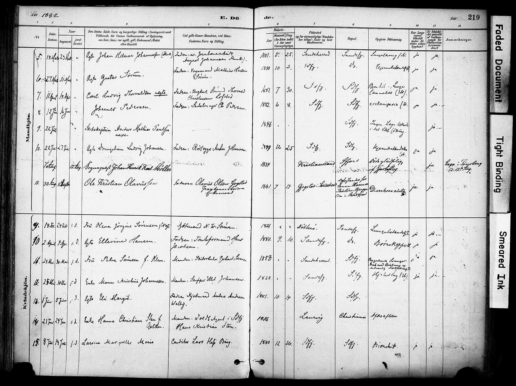 Sandefjord kirkebøker, AV/SAKO-A-315/F/Fa/L0002: Ministerialbok nr. 2, 1880-1894, s. 219