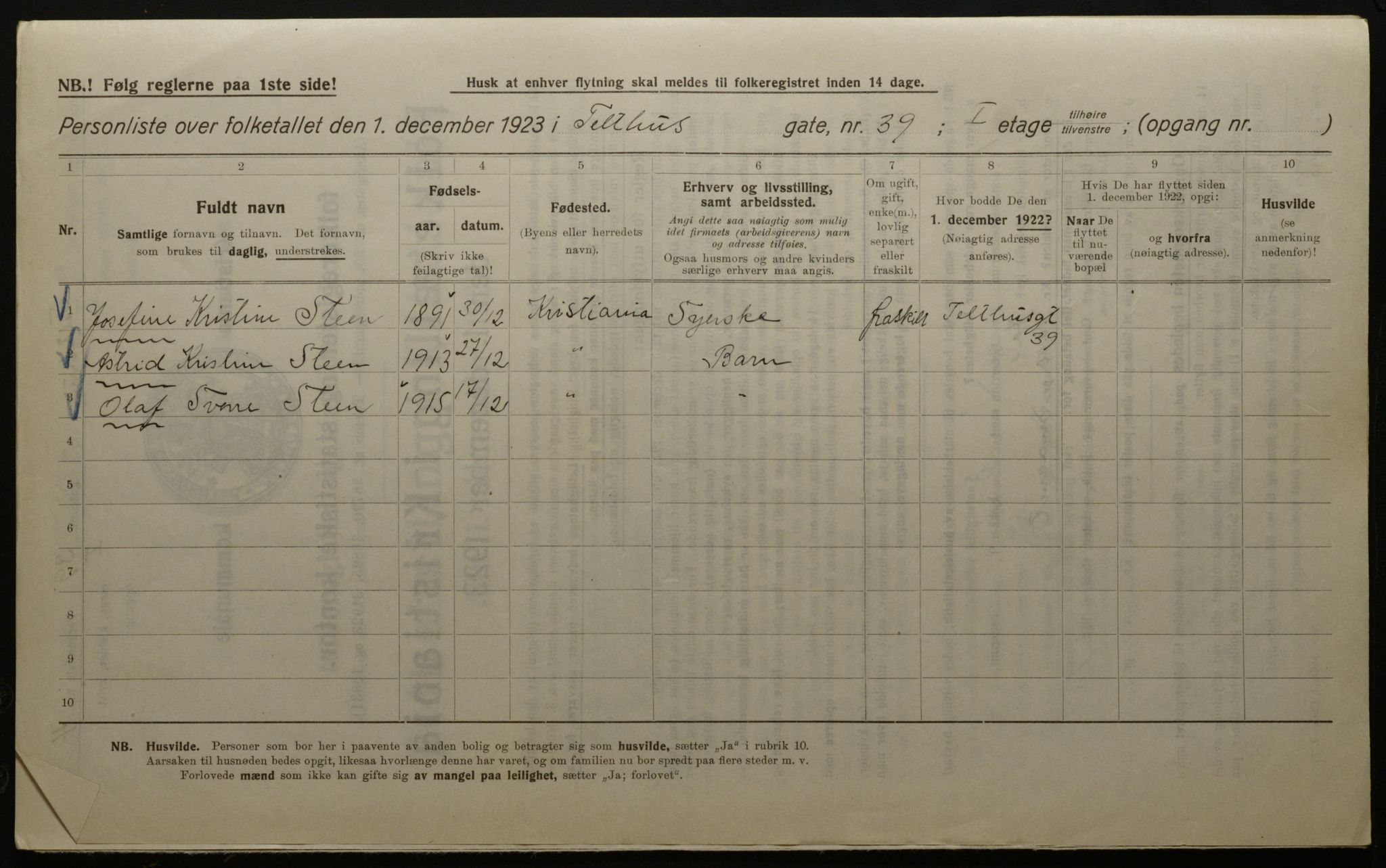 OBA, Kommunal folketelling 1.12.1923 for Kristiania, 1923, s. 118939