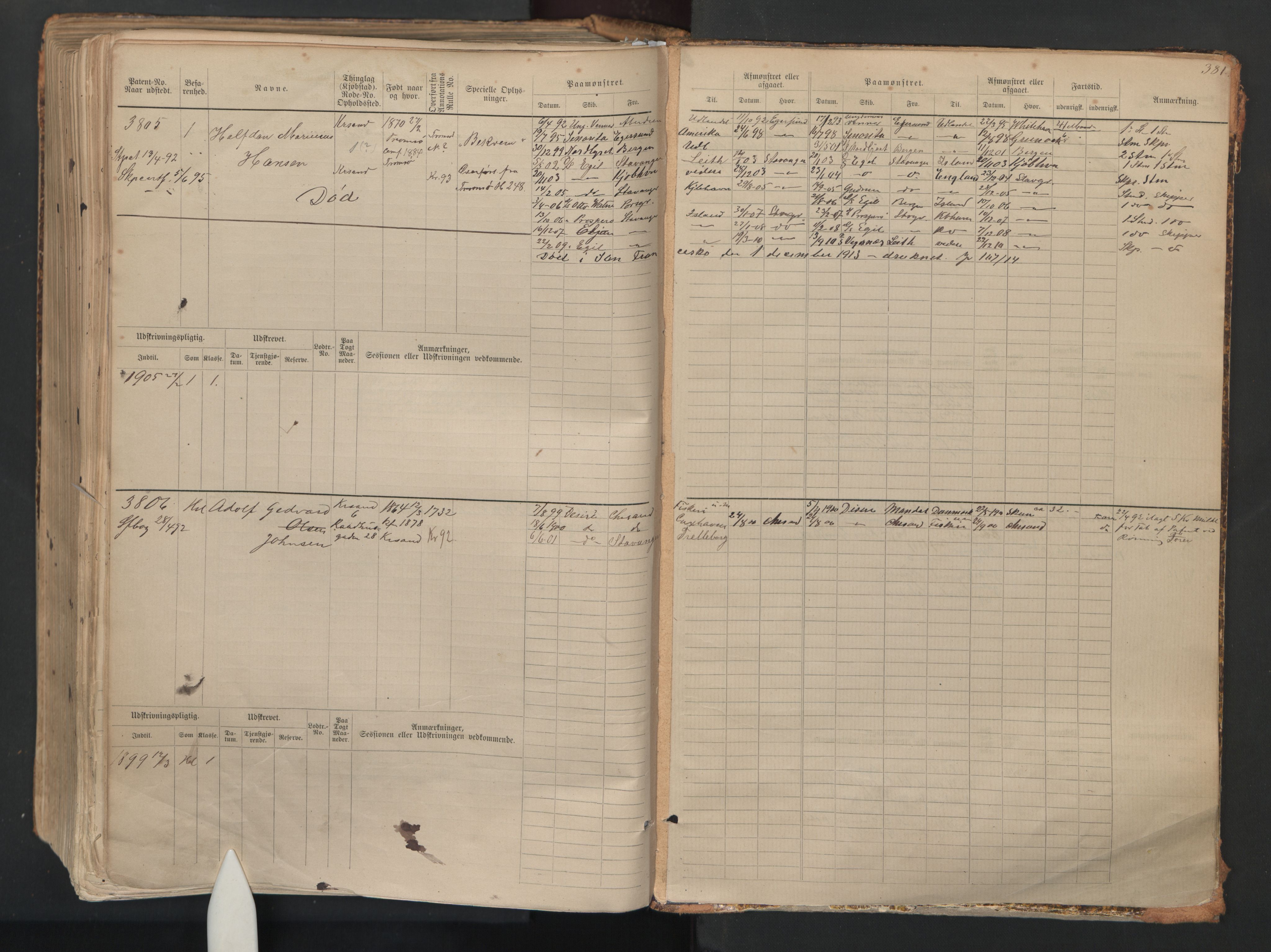 Kristiansand mønstringskrets, AV/SAK-2031-0015/F/Fb/L0007: Hovedrulle nr 3049-3810, I-14, 1883-1940, s. 389