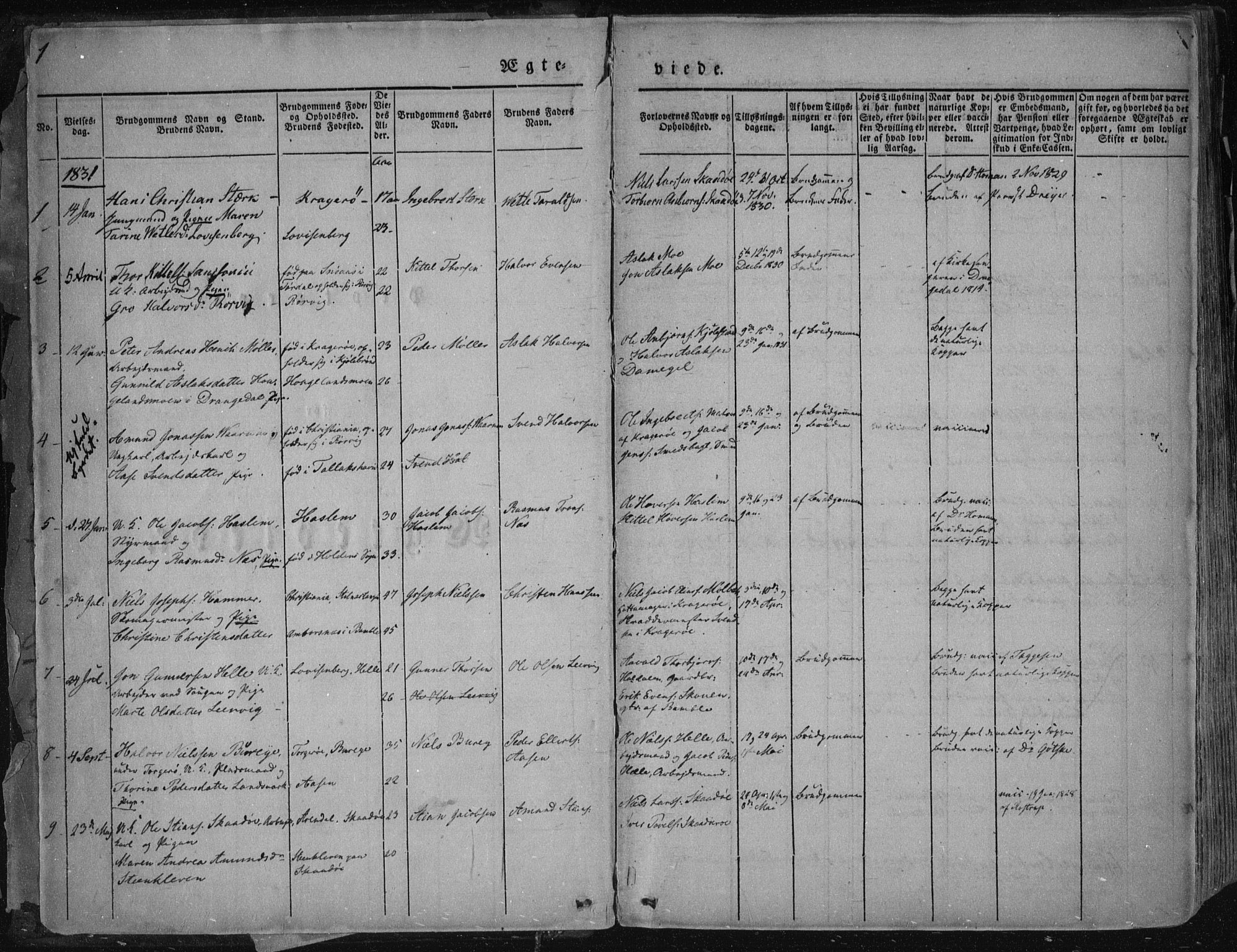 Sannidal kirkebøker, AV/SAKO-A-296/F/Fa/L0007: Ministerialbok nr. 7, 1831-1854, s. 1