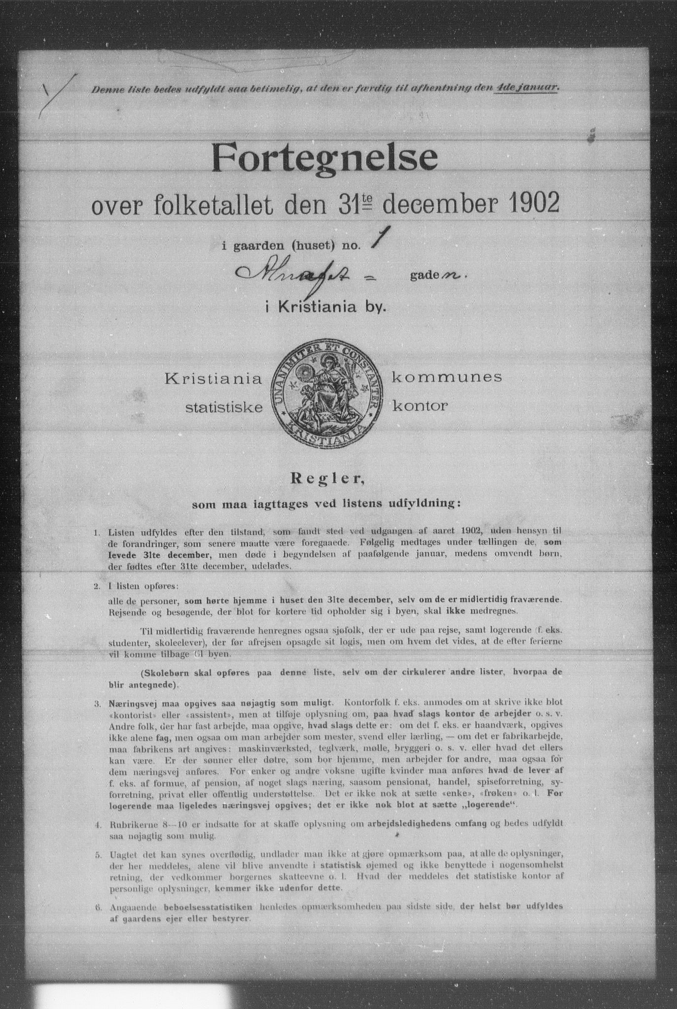 OBA, Kommunal folketelling 31.12.1902 for Kristiania kjøpstad, 1902, s. 85