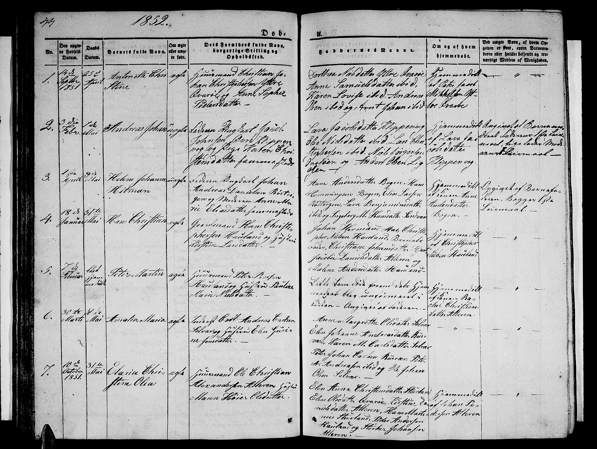Ministerialprotokoller, klokkerbøker og fødselsregistre - Nordland, SAT/A-1459/839/L0572: Klokkerbok nr. 839C02, 1841-1873, s. 44
