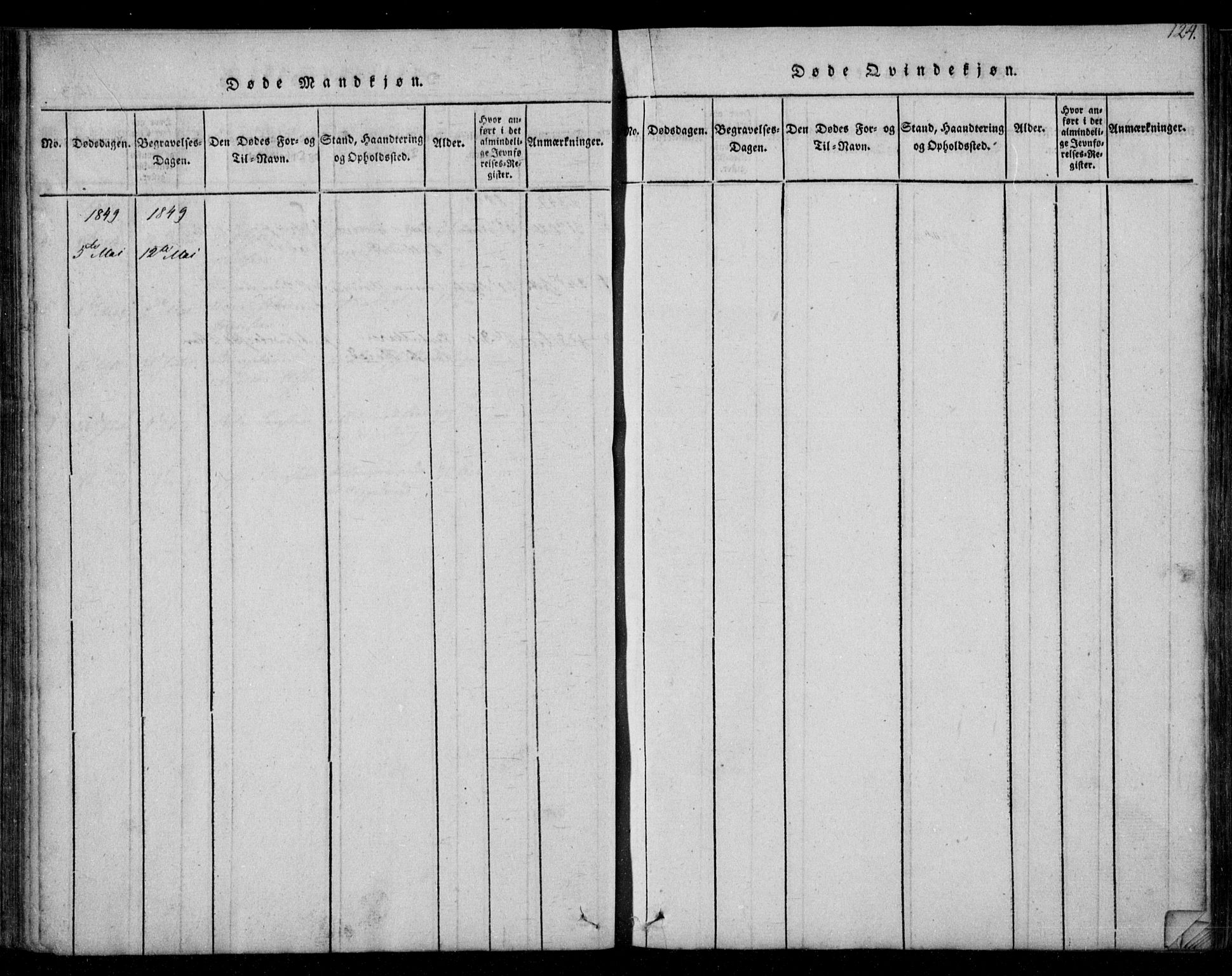Fjotland sokneprestkontor, SAK/1111-0010/F/Fb/L0001: Klokkerbok nr. B 1, 1816-1849, s. 124