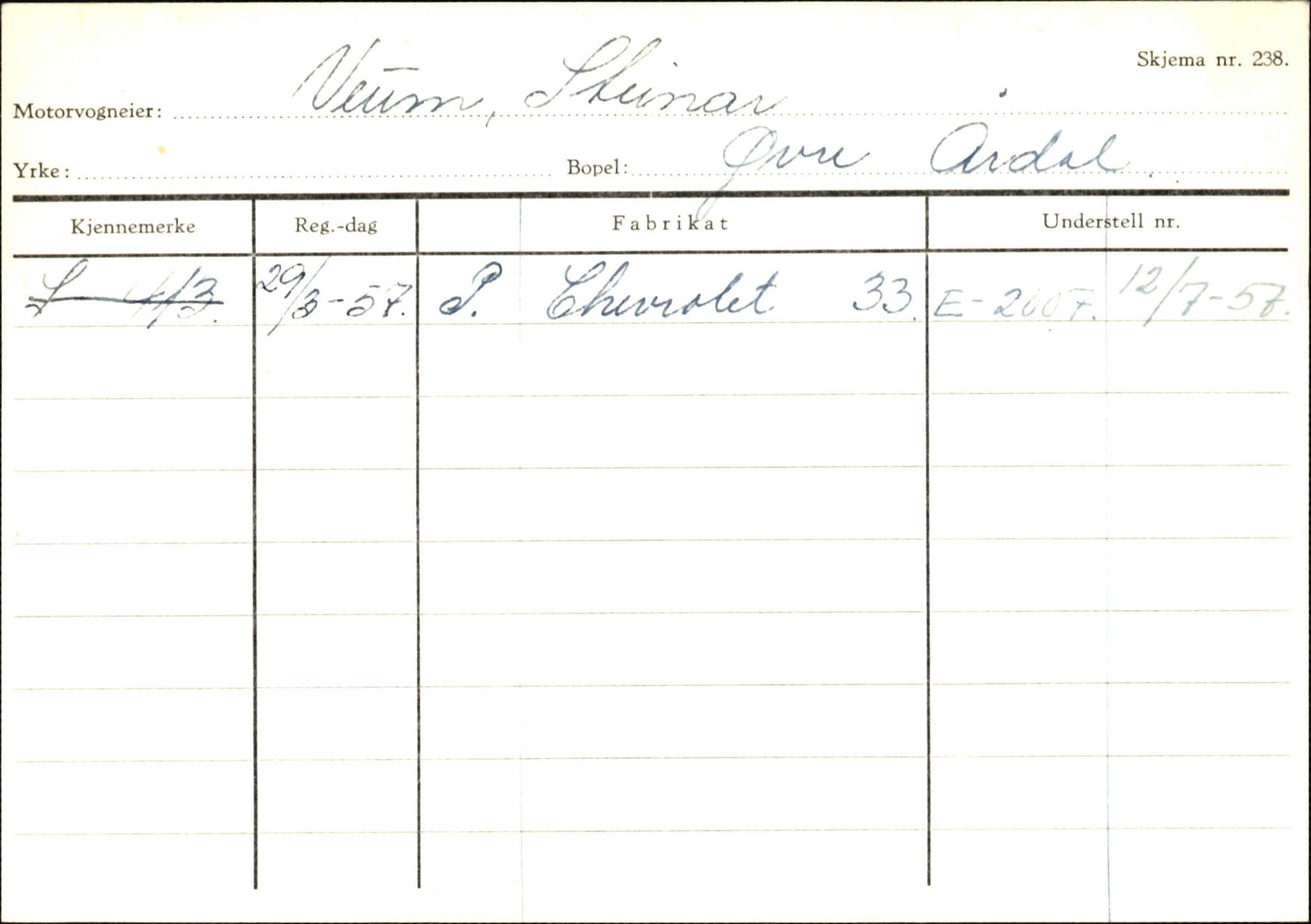 Statens vegvesen, Sogn og Fjordane vegkontor, SAB/A-5301/4/F/L0146: Registerkort Årdal R-Å samt diverse kort, 1945-1975, s. 1192