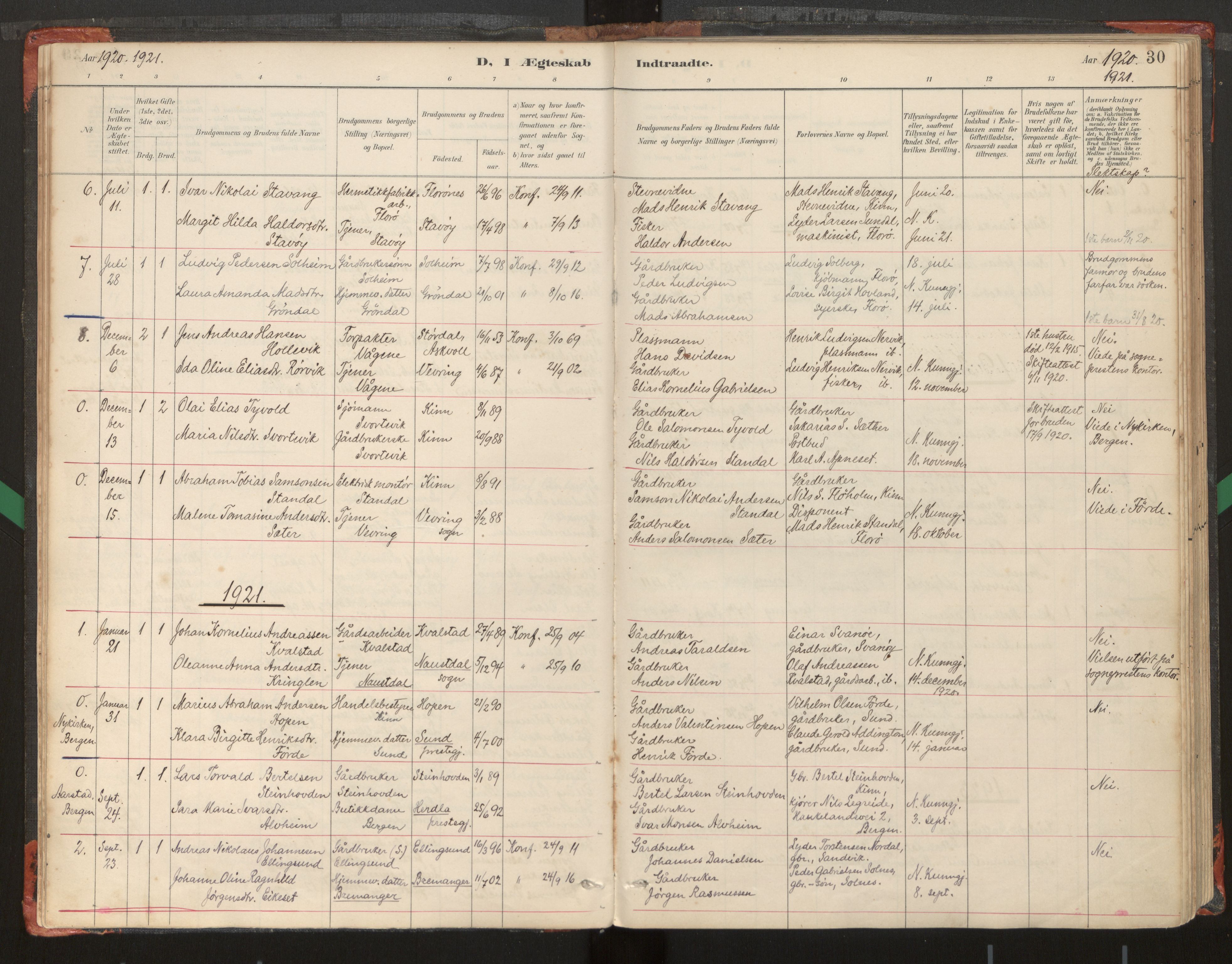 Kinn sokneprestembete, AV/SAB-A-80801/H/Haa/Haad/L0006: Ministerialbok nr. D 6, 1886-1945, s. 30