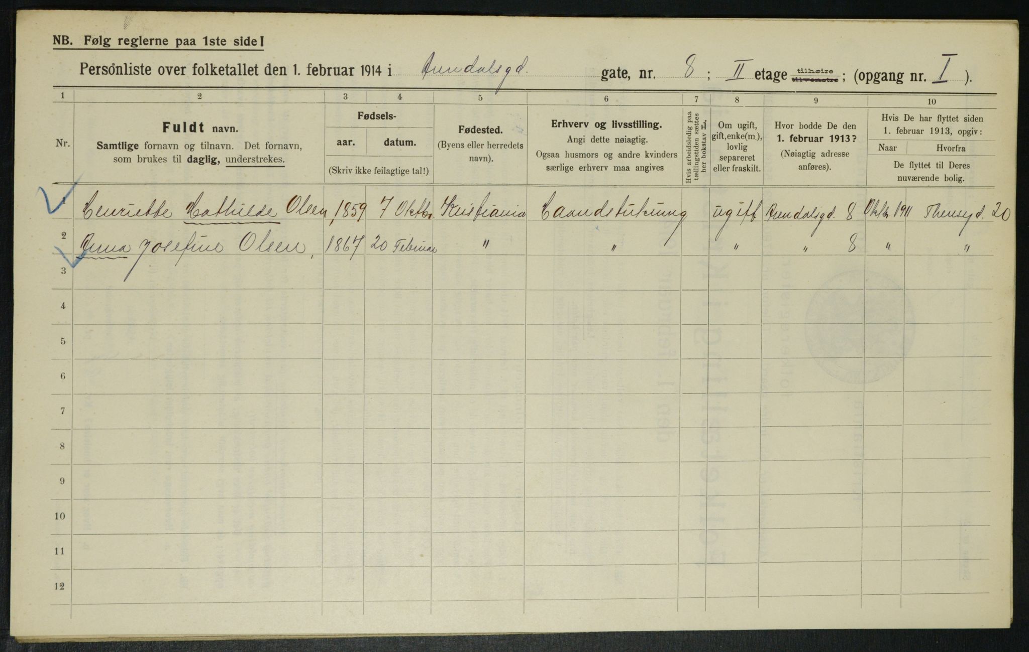 OBA, Kommunal folketelling 1.2.1914 for Kristiania, 1914, s. 2035