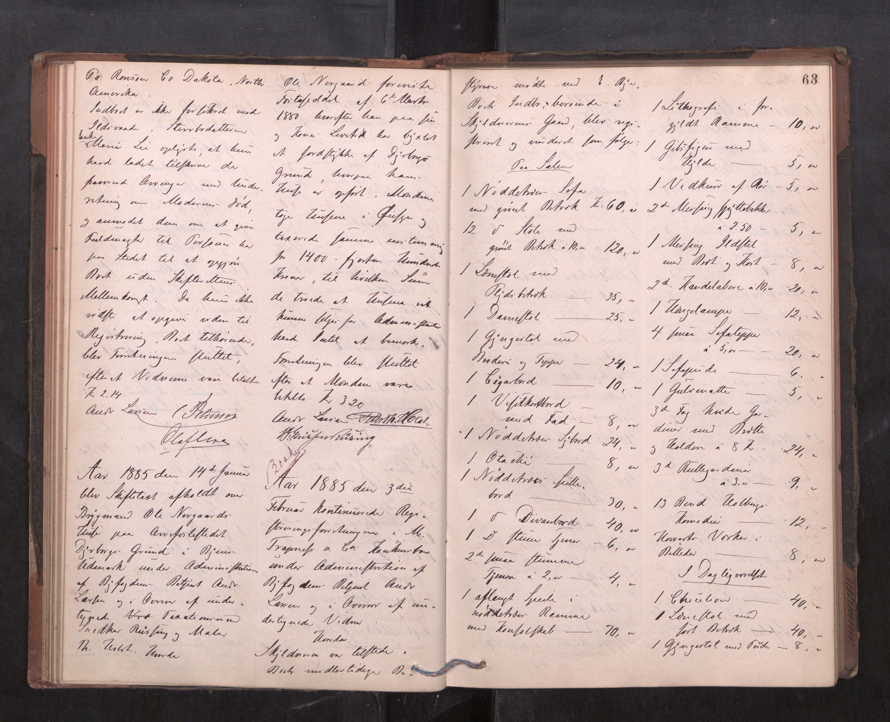 Trondheim byfogd, AV/SAT-A-0003/1/3/3C/L0011: Skifteregistreringsprotokoll - 13/2-20/4. (u/ register), 1884-1889, s. 63