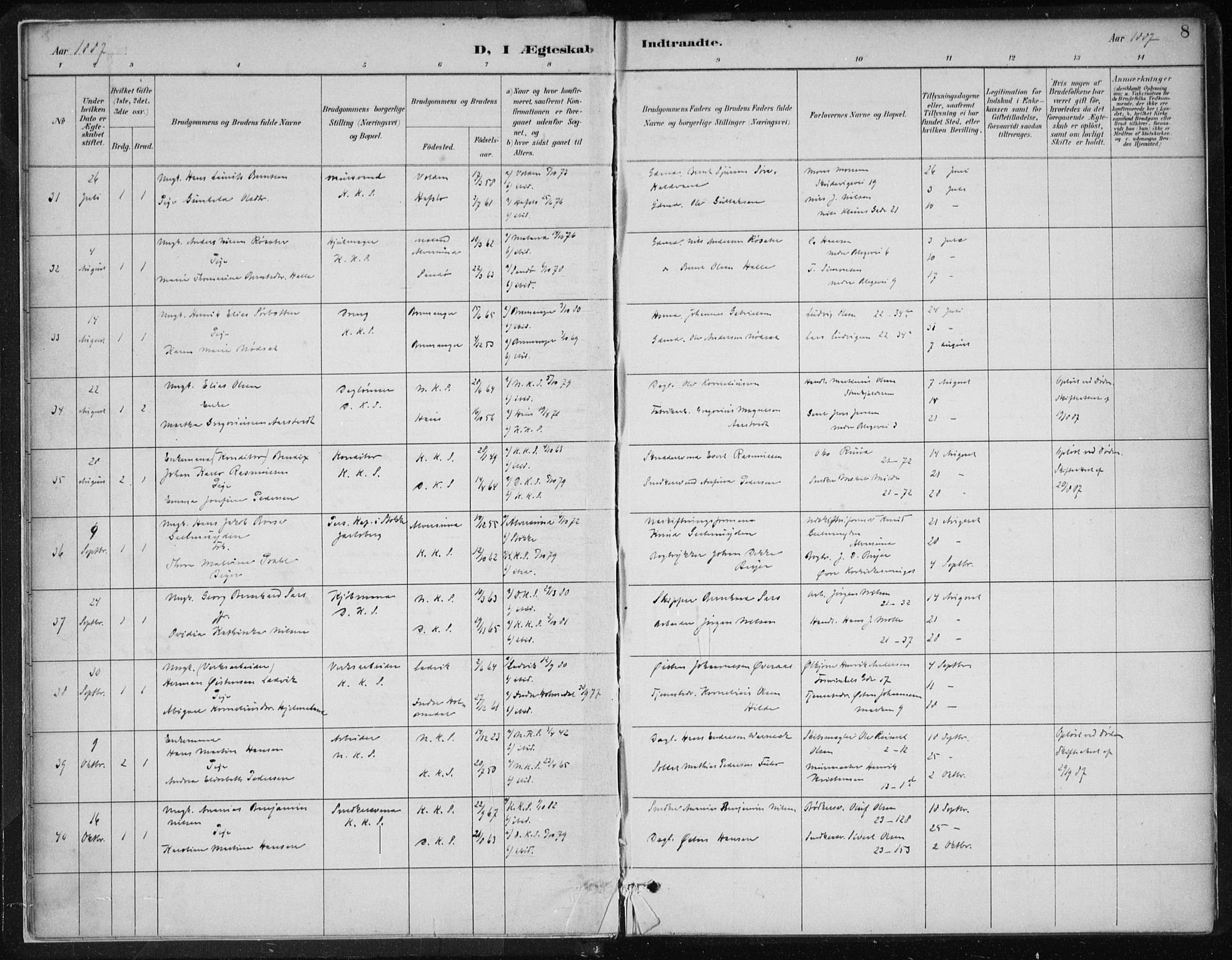 Korskirken sokneprestembete, AV/SAB-A-76101/H/Hab: Klokkerbok nr. D 3, 1887-1906, s. 8