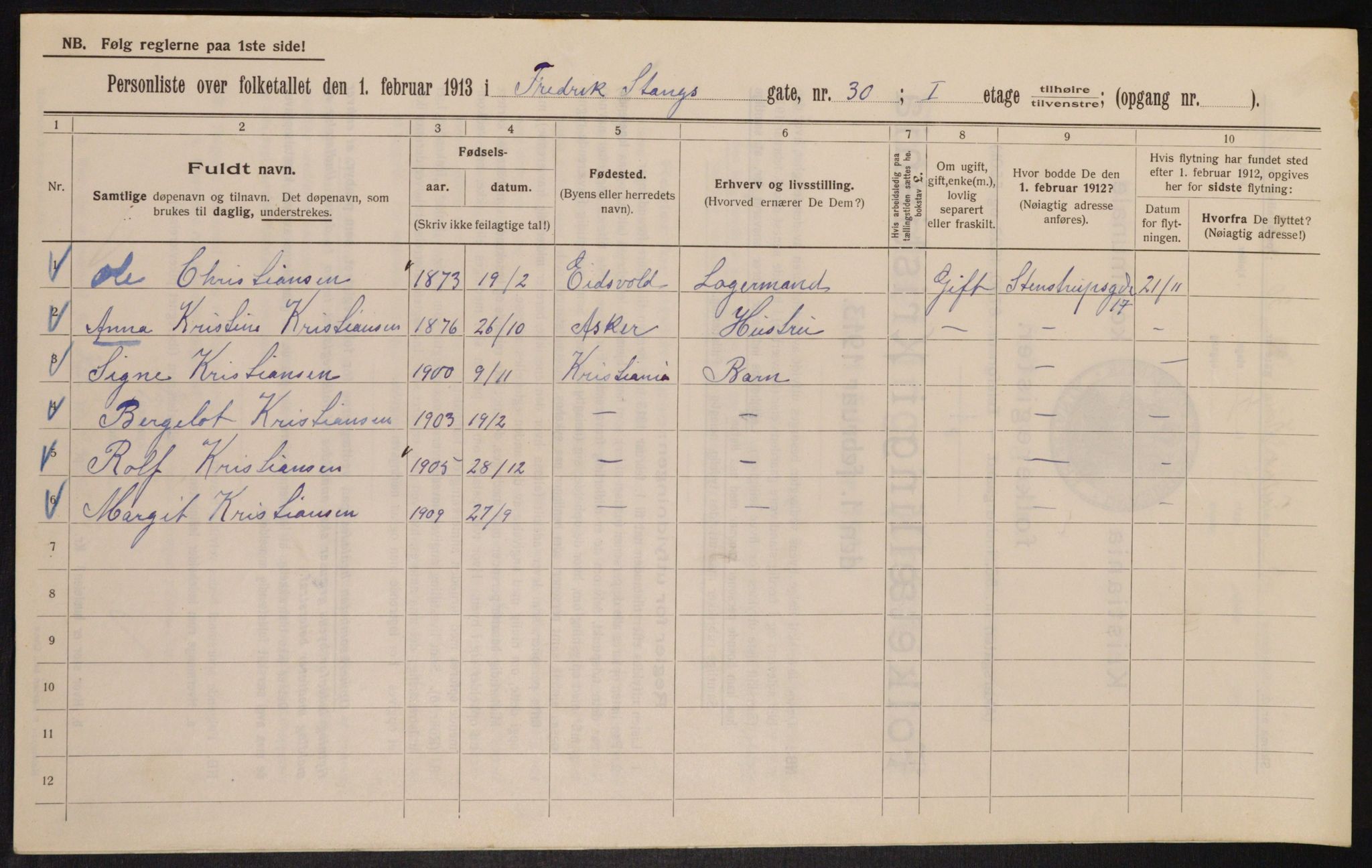 OBA, Kommunal folketelling 1.2.1913 for Kristiania, 1913, s. 26821