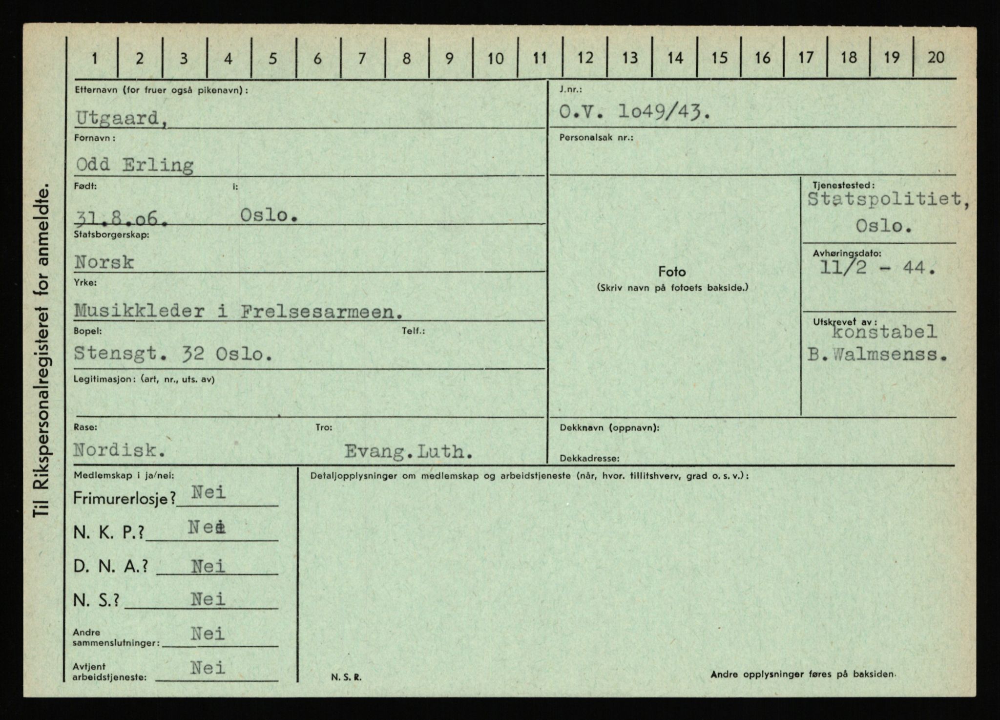 Statspolitiet - Hovedkontoret / Osloavdelingen, AV/RA-S-1329/C/Ca/L0016: Uberg - Øystese, 1943-1945, s. 351