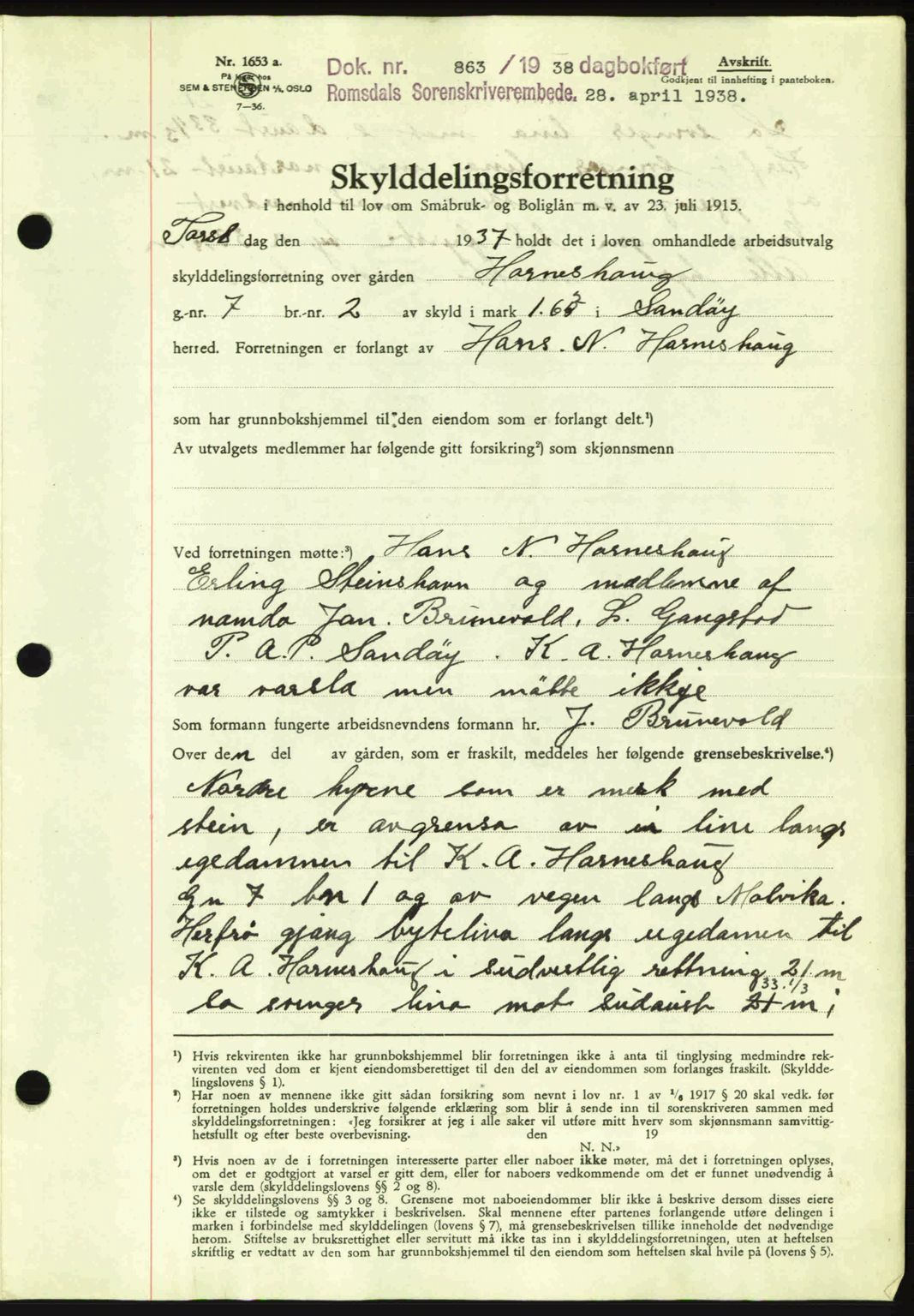 Romsdal sorenskriveri, SAT/A-4149/1/2/2C: Pantebok nr. A5, 1938-1938, Dagboknr: 863/1938