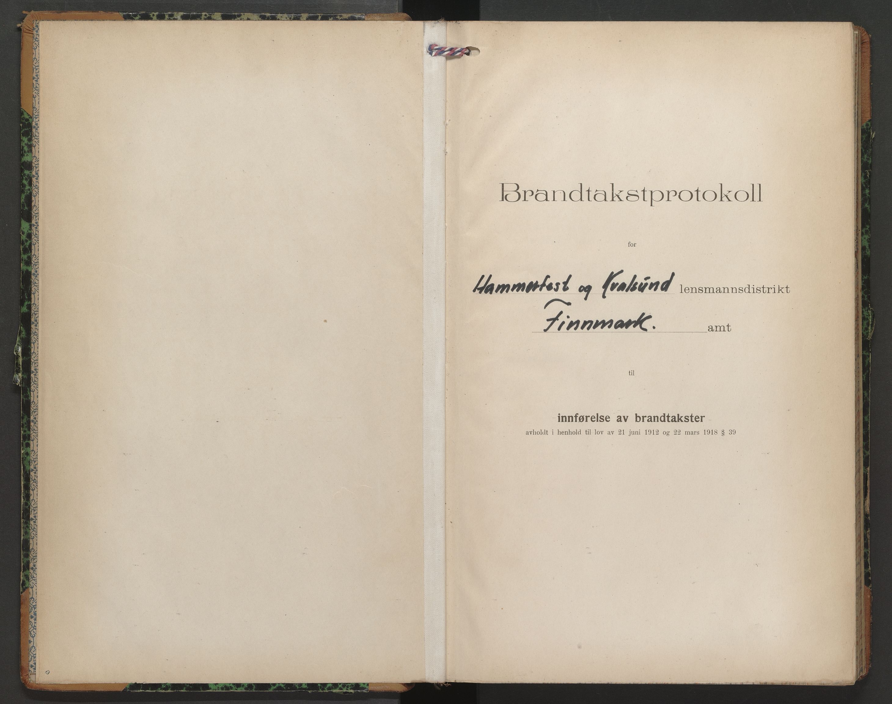 Sørøysund og Kvalsund lensmannskontor, SATØ/SATO-151/1/Fl/L0012: Branntakstprotokoll - Hammerfest og Kvalsund, 1920-1922