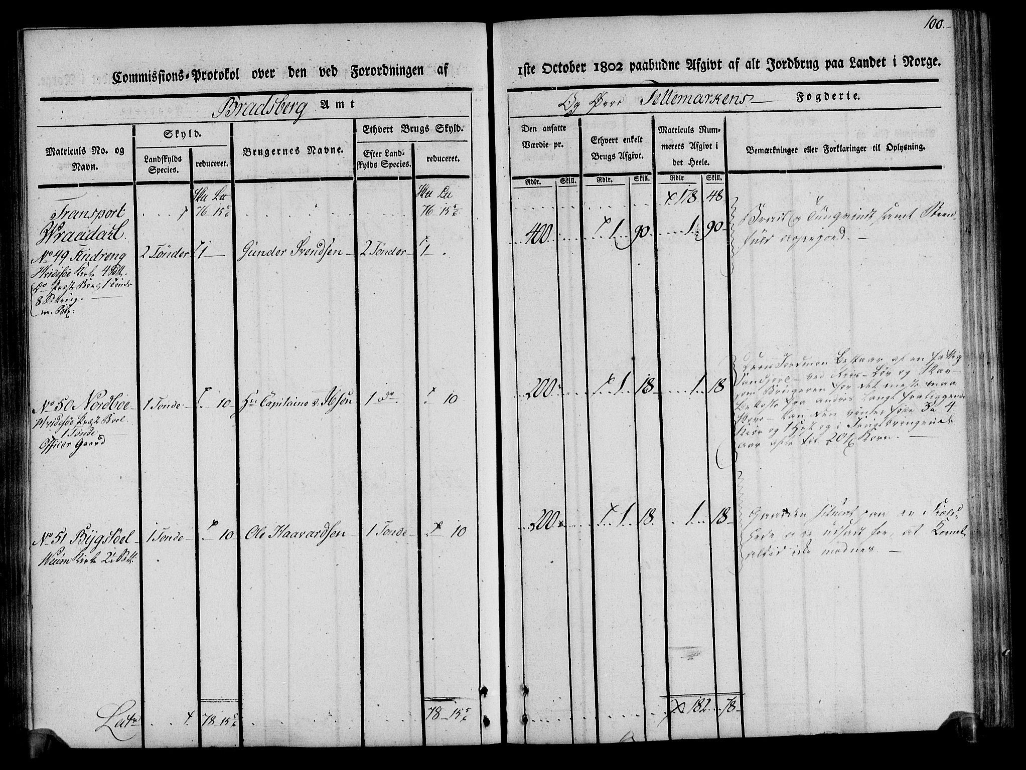 Rentekammeret inntil 1814, Realistisk ordnet avdeling, RA/EA-4070/N/Ne/Nea/L0075: Øvre Telemarken fogderi. Kommisjonsprotokoll for fogderiets vestre del - Kviteseid, Vinje, Moland [):Fyresdal] og Lårdal prestegjeld., 1803, s. 100