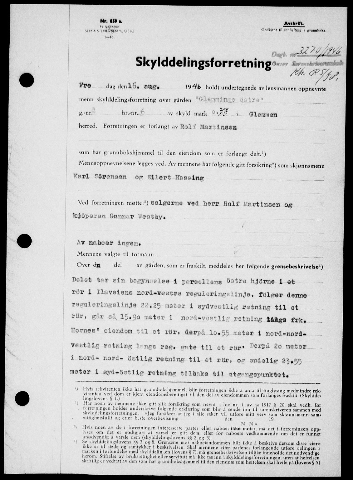 Onsøy sorenskriveri, SAO/A-10474/G/Ga/Gab/L0018: Pantebok nr. II A-18, 1946-1947, Dagboknr: 3270/1946