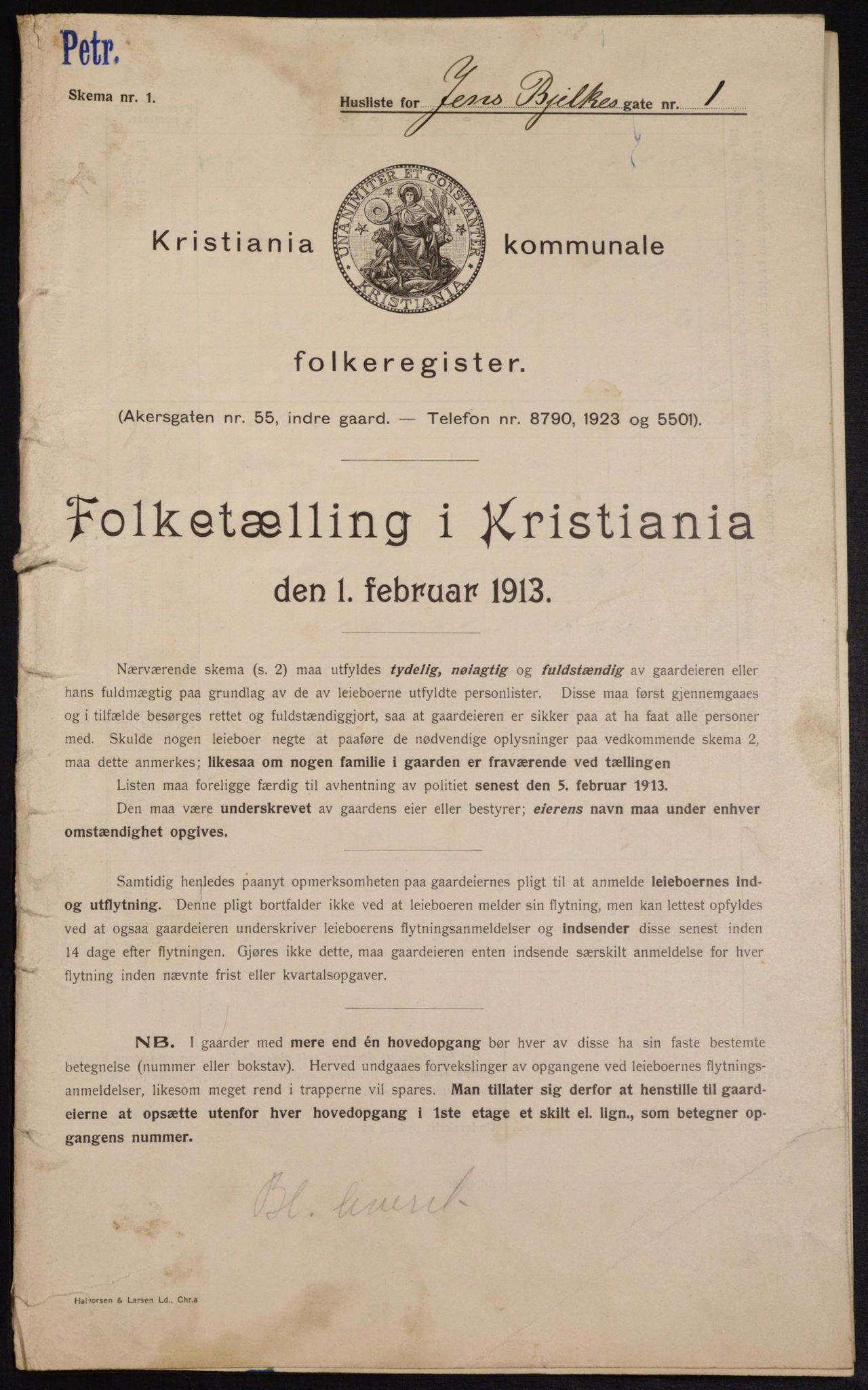 OBA, Kommunal folketelling 1.2.1913 for Kristiania, 1913, s. 45212