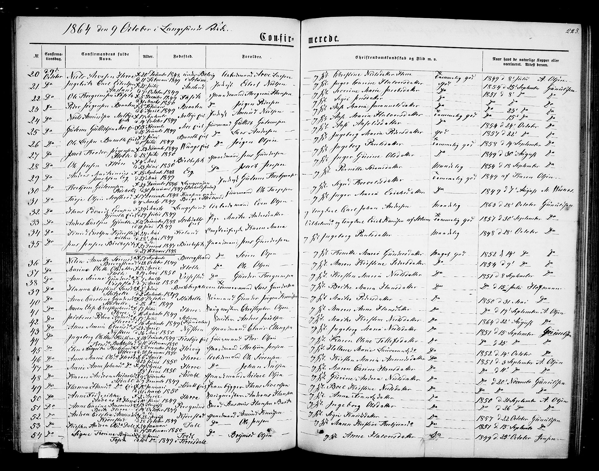 Bamble kirkebøker, AV/SAKO-A-253/G/Ga/L0006: Klokkerbok nr. I 6, 1860-1876, s. 223