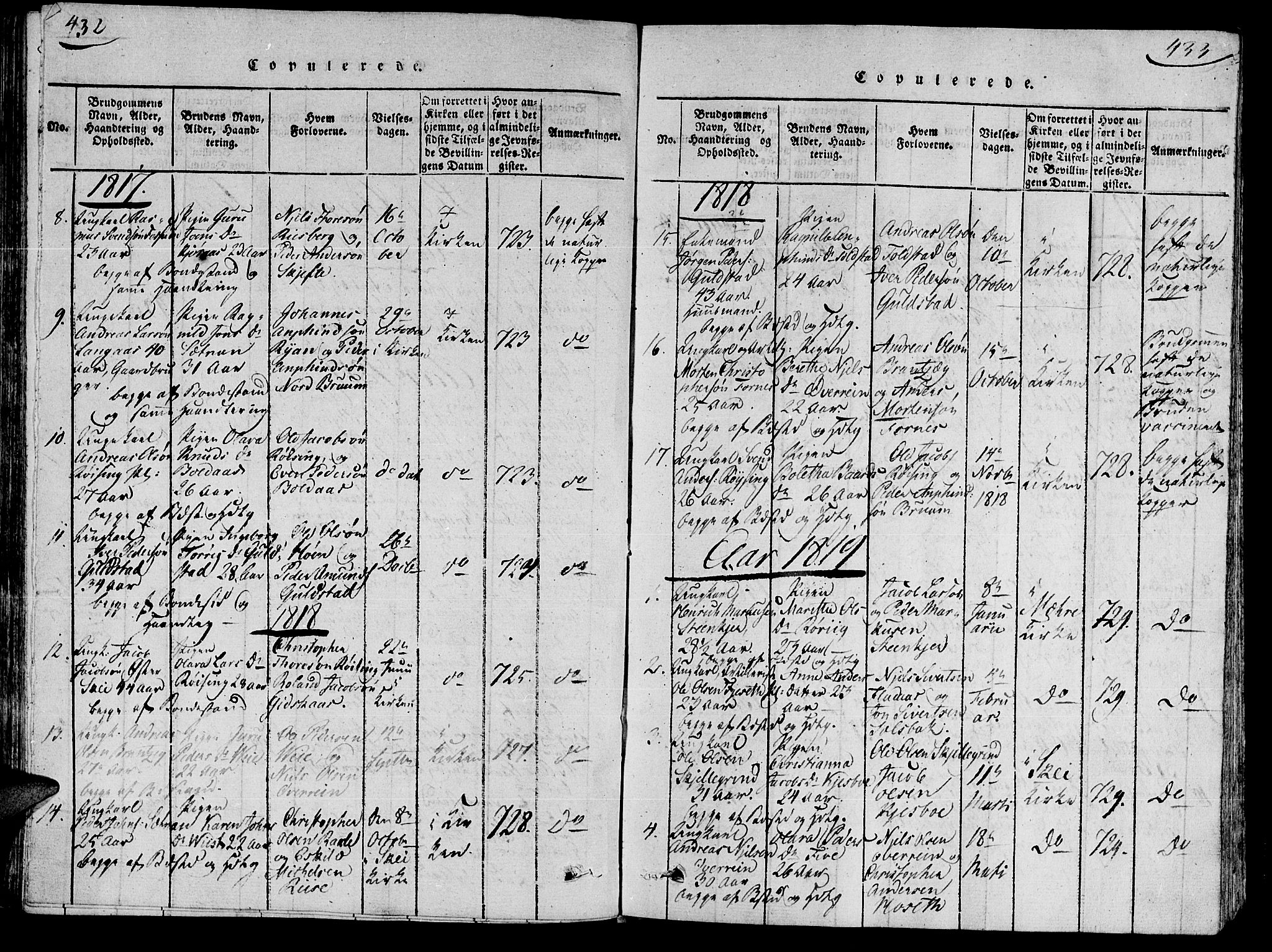 Ministerialprotokoller, klokkerbøker og fødselsregistre - Nord-Trøndelag, SAT/A-1458/735/L0333: Ministerialbok nr. 735A04 /2, 1816-1825, s. 432-433