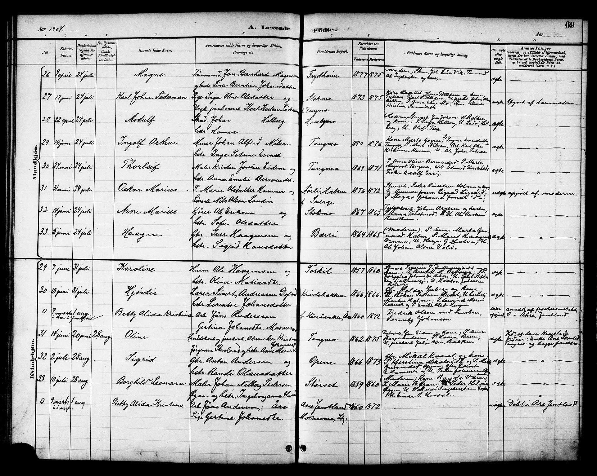 Ministerialprotokoller, klokkerbøker og fødselsregistre - Nord-Trøndelag, AV/SAT-A-1458/709/L0087: Klokkerbok nr. 709C01, 1892-1913, s. 69