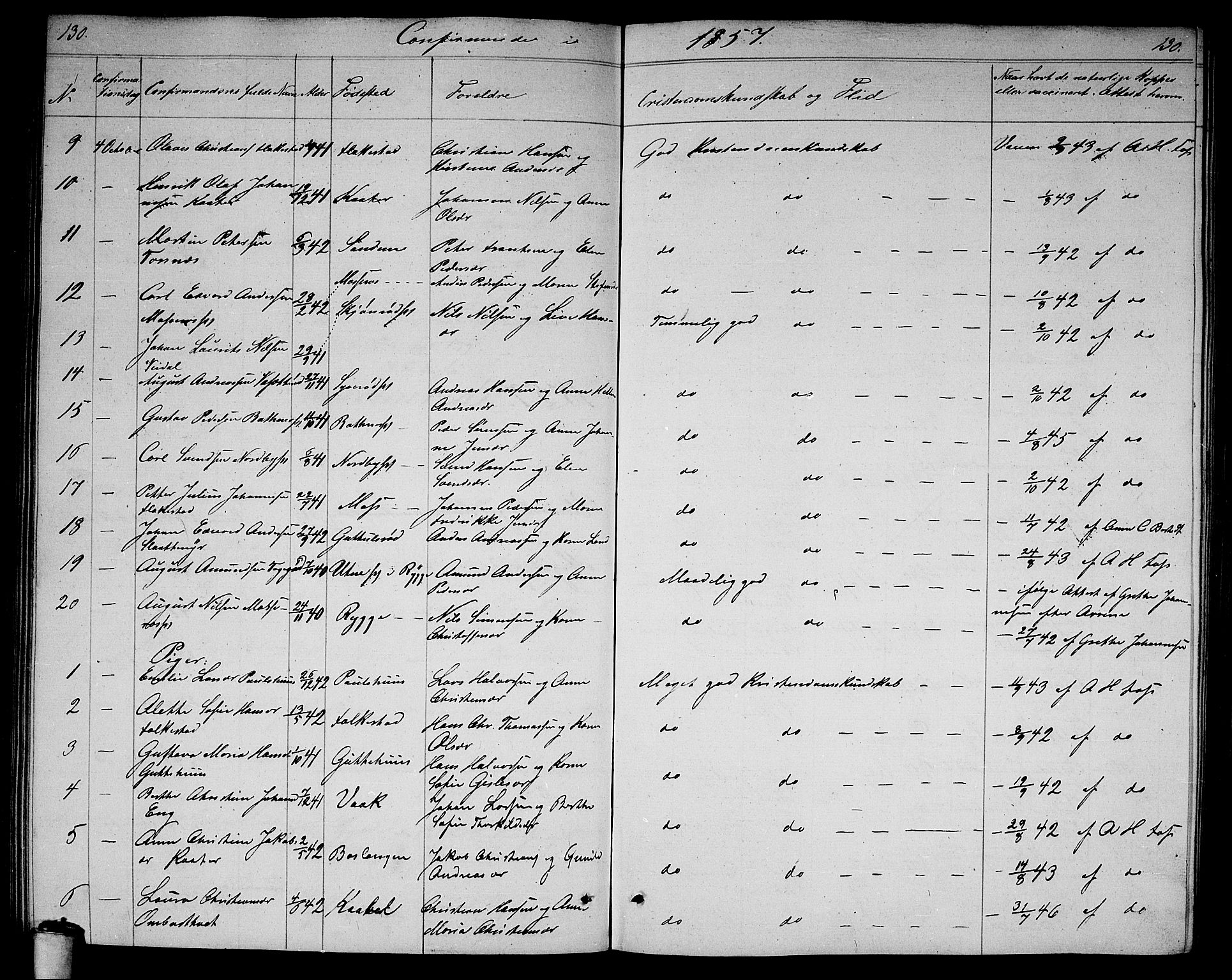 Våler prestekontor Kirkebøker, AV/SAO-A-11083/G/Ga/L0002: Klokkerbok nr. I 2, 1839-1860, s. 130
