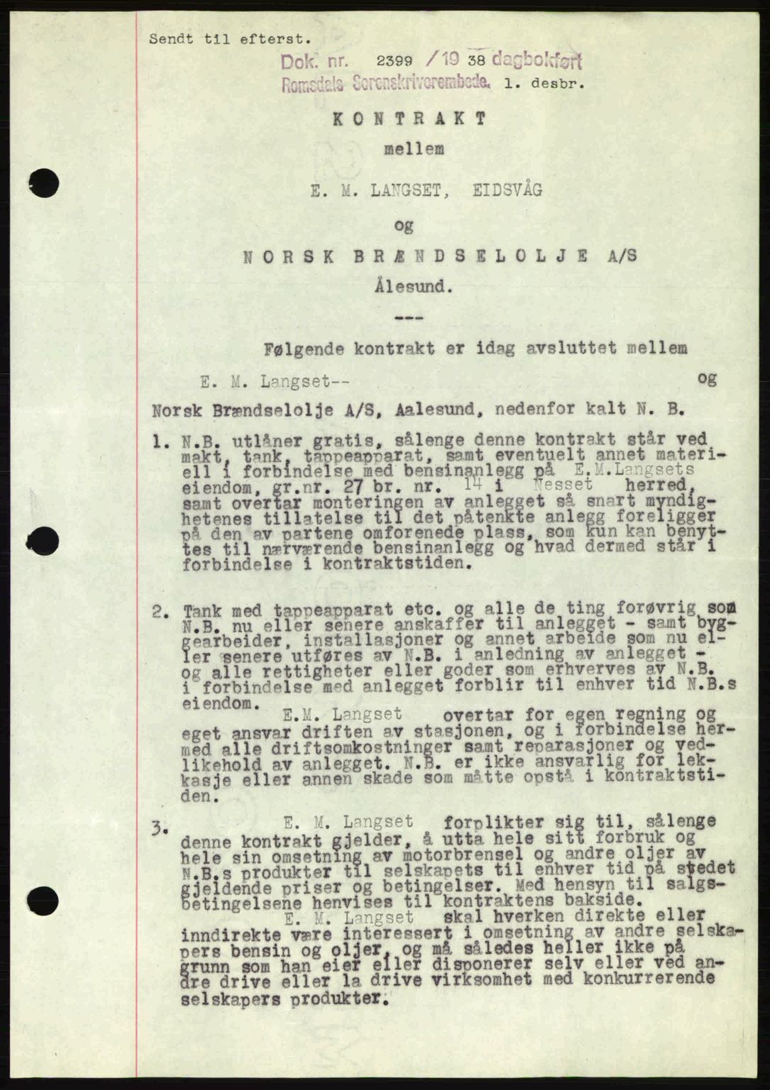 Romsdal sorenskriveri, SAT/A-4149/1/2/2C: Pantebok nr. B1, 1936-1939, Dagboknr: 2399/1938