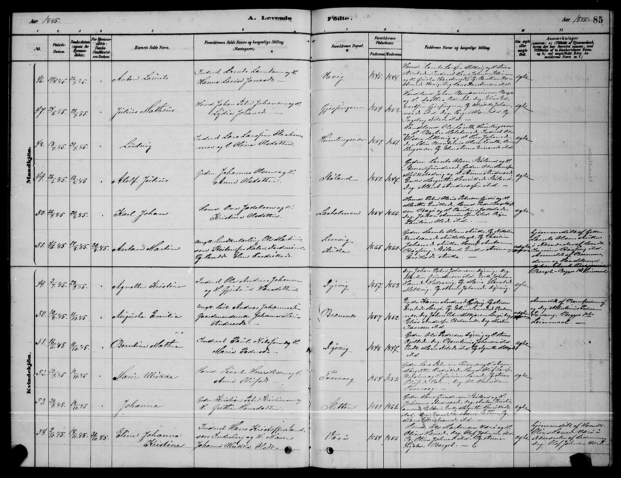 Ministerialprotokoller, klokkerbøker og fødselsregistre - Sør-Trøndelag, AV/SAT-A-1456/640/L0585: Klokkerbok nr. 640C03, 1878-1891, s. 85