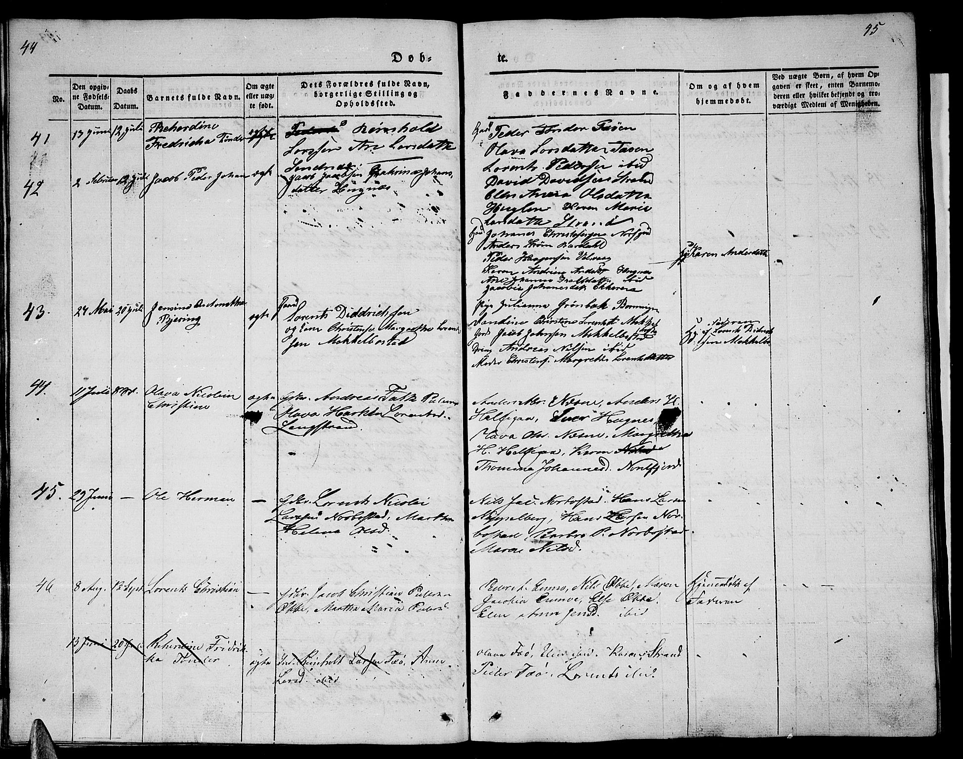 Ministerialprotokoller, klokkerbøker og fødselsregistre - Nordland, AV/SAT-A-1459/838/L0555: Klokkerbok nr. 838C02, 1842-1861, s. 44-45