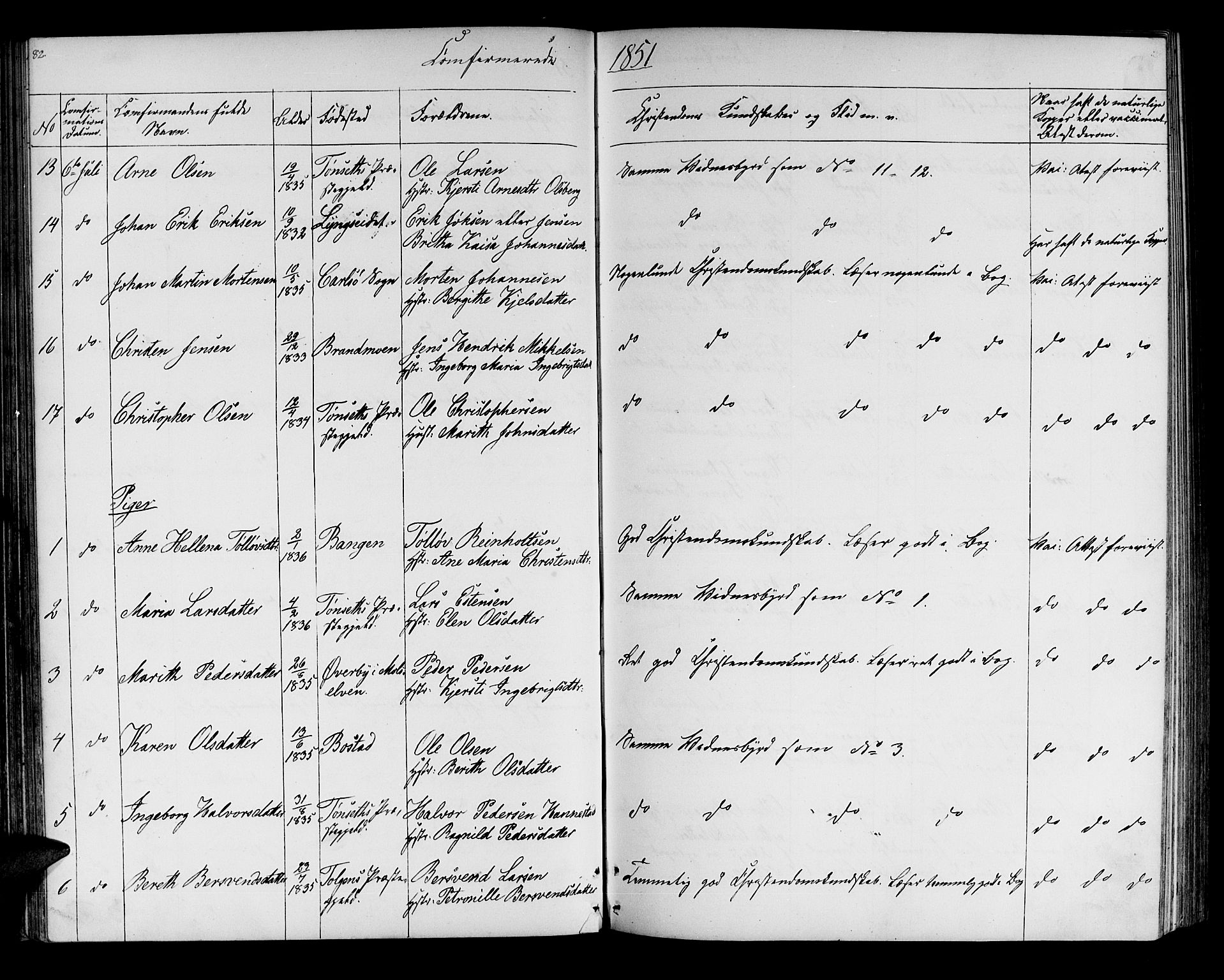 Målselv sokneprestembete, AV/SATØ-S-1311/G/Ga/Gab/L0006klokker: Klokkerbok nr. 6, 1850-1875, s. 82