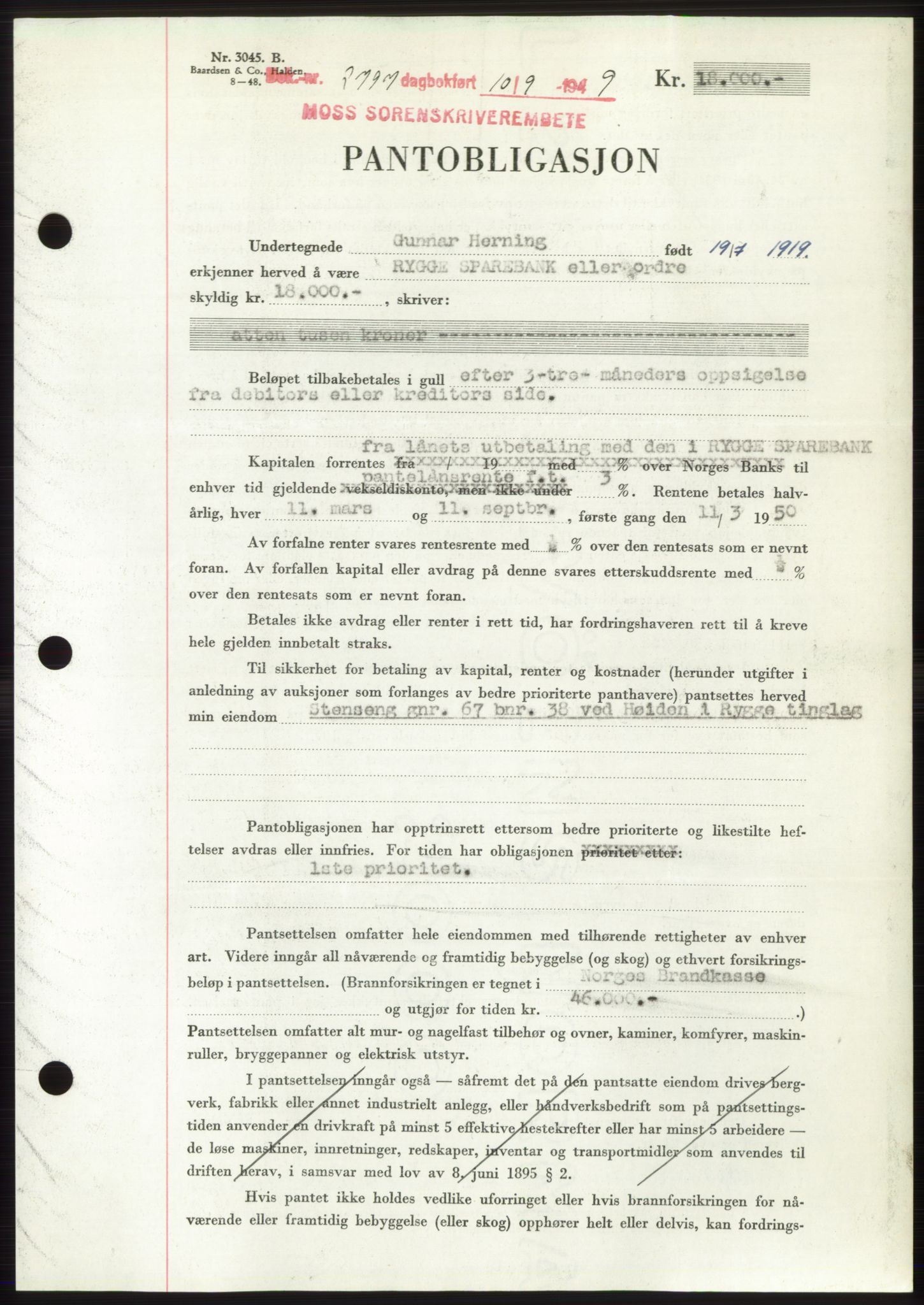 Moss sorenskriveri, SAO/A-10168: Pantebok nr. B22, 1949-1949, Dagboknr: 2797/1949
