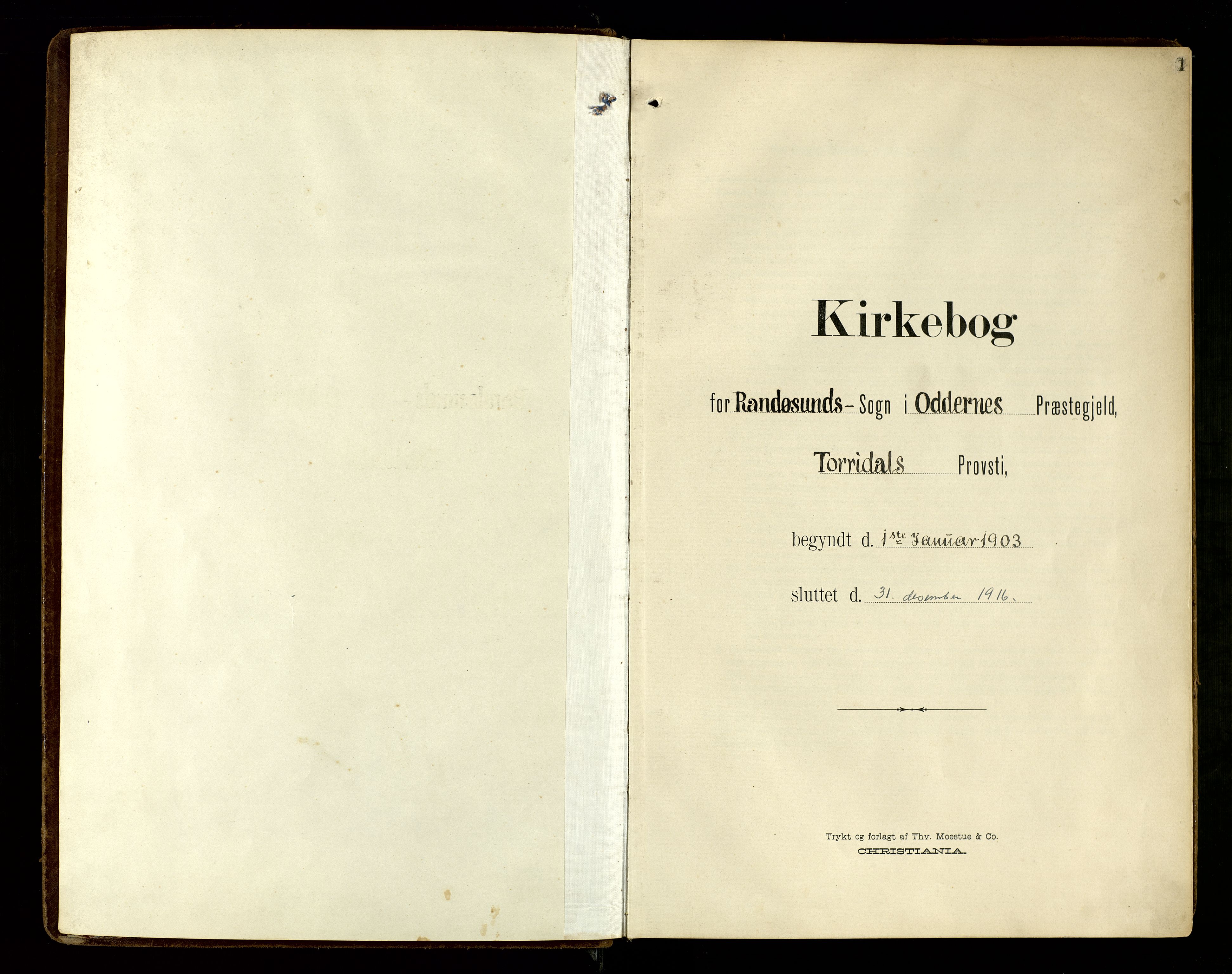 Oddernes sokneprestkontor, SAK/1111-0033/F/Fa/Fab/L0003: Ministerialbok nr. A 3, 1903-1916, s. 1