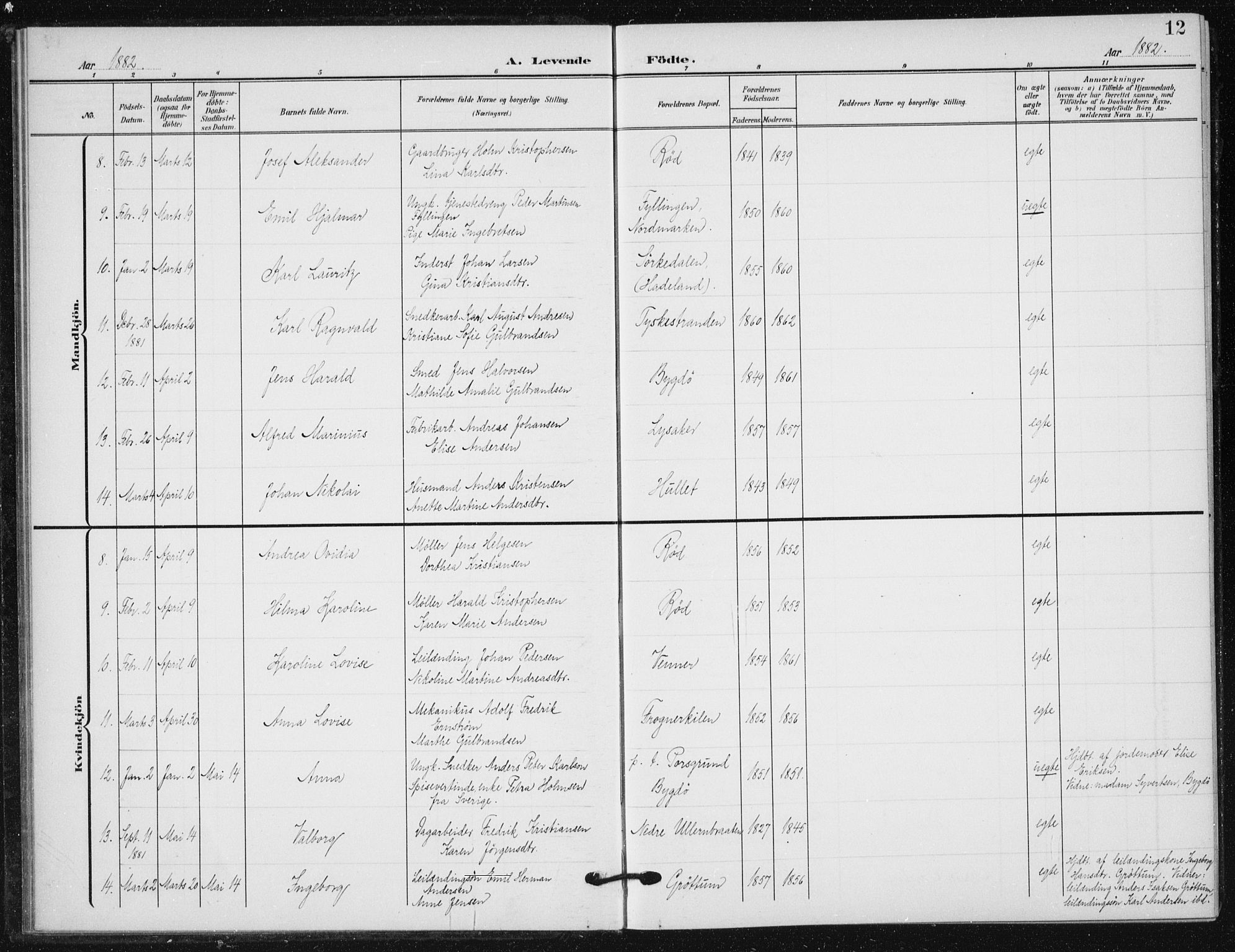 Vestre Aker prestekontor Kirkebøker, AV/SAO-A-10025/F/Fb/L0001: Ministerialbok nr. II 1, 1880-1906, s. 12