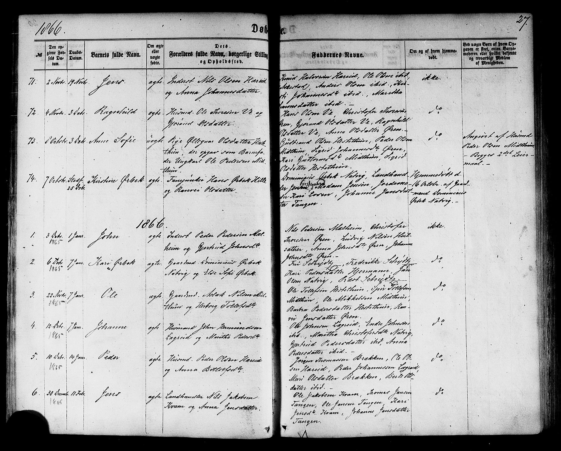 Årdal sokneprestembete, AV/SAB-A-81701: Ministerialbok nr. A 3, 1863-1886, s. 27