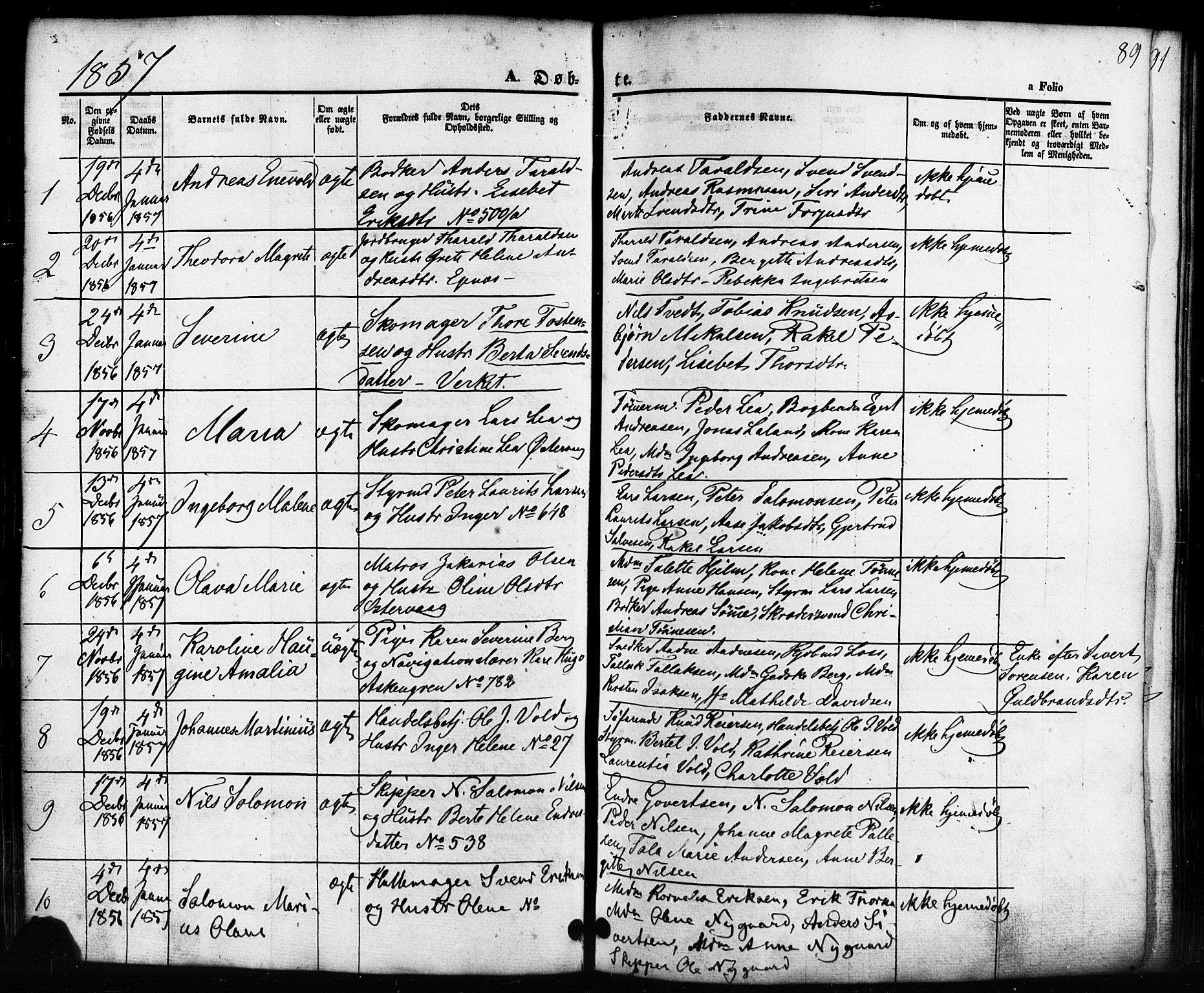 Domkirken sokneprestkontor, AV/SAST-A-101812/001/30/30BB/L0010: Klokkerbok nr. B 10, 1855-1860, s. 89