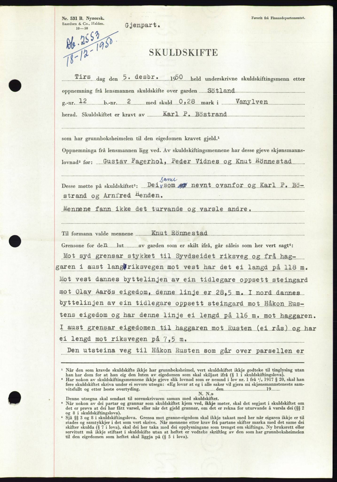 Søre Sunnmøre sorenskriveri, SAT/A-4122/1/2/2C/L0088: Pantebok nr. 14A, 1950-1951, Dagboknr: 2553/1950