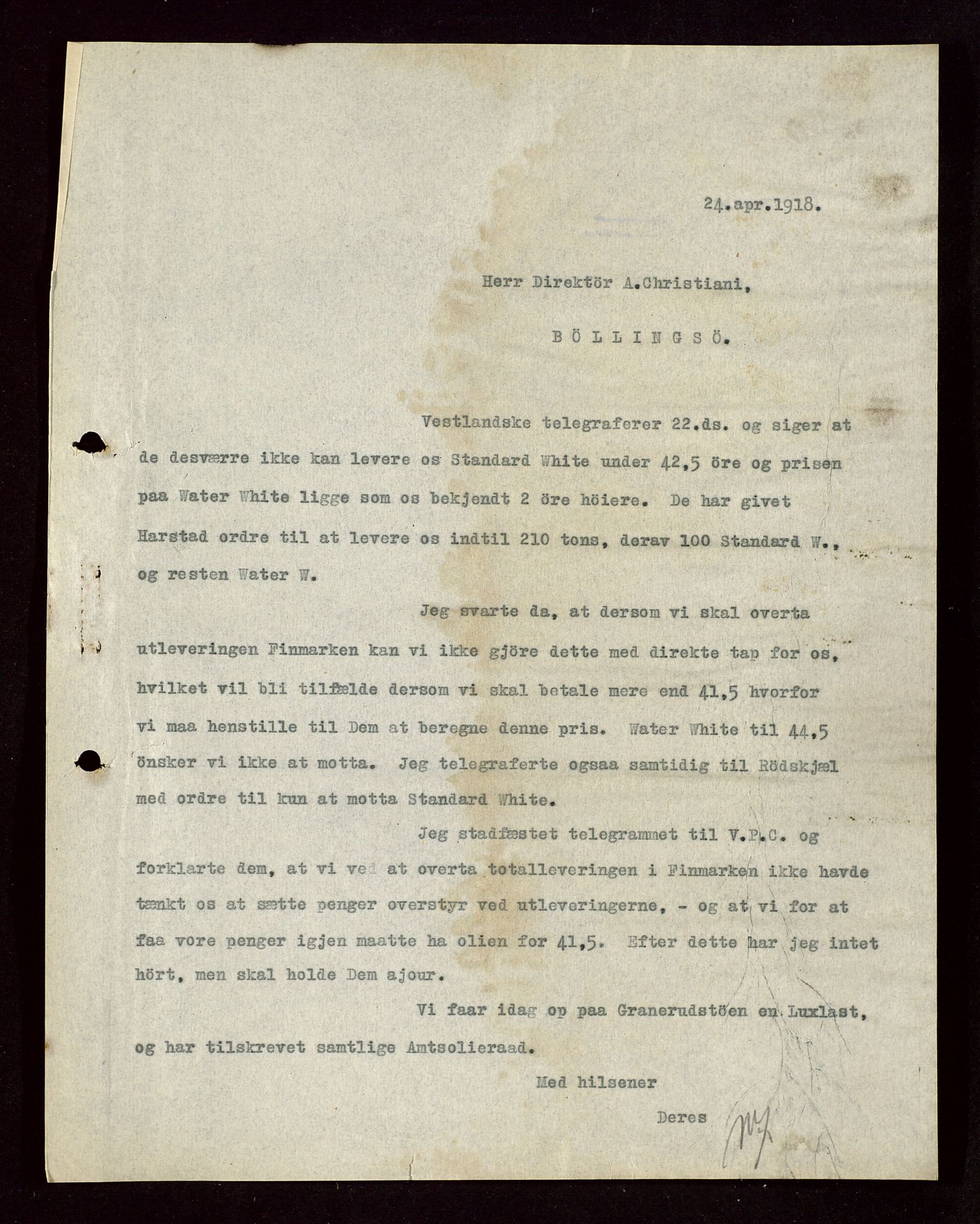 Pa 1521 - A/S Norske Shell, AV/SAST-A-101915/E/Ea/Eaa/L0004: Sjefskorrespondanse, 1918, s. 61