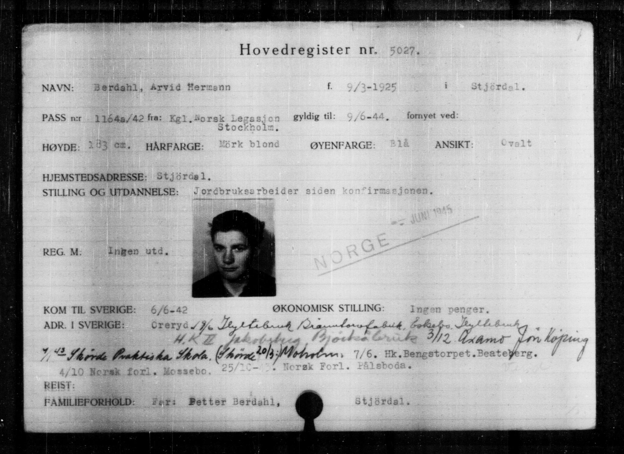 Utenriksstasjonene, Legasjonen i Stockholm, Flyktningkontoret, AV/RA-S-6753/V/Va/L0004: Kjesäterkartoteket, flyktninger med registreringsnr. 3496-6610, 1940-1945, s. 1814