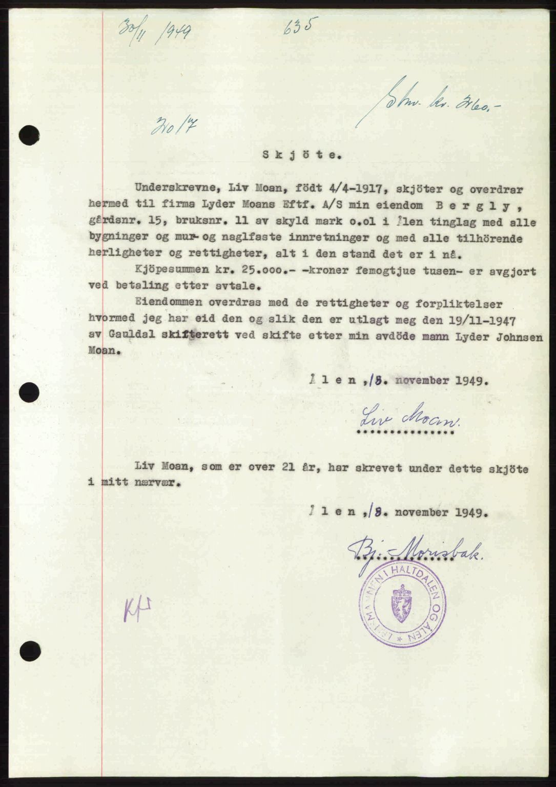 Gauldal sorenskriveri, SAT/A-0014/1/2/2C: Pantebok nr. A9, 1949-1950, Dagboknr: 2017/1949
