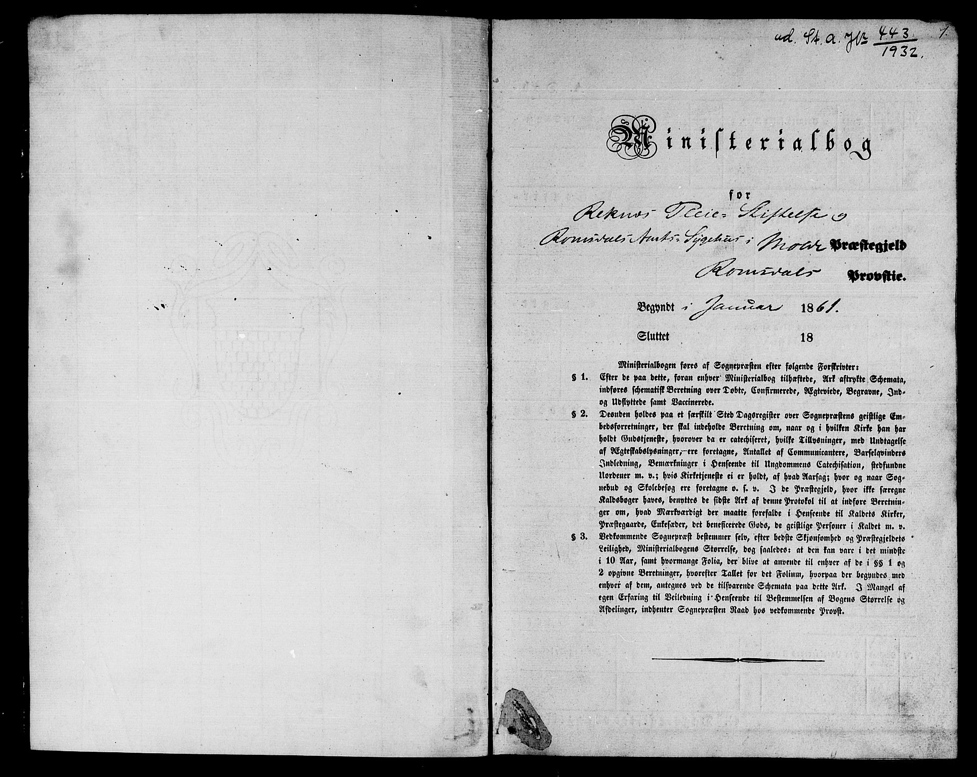 Ministerialprotokoller, klokkerbøker og fødselsregistre - Møre og Romsdal, SAT/A-1454/559/L0713: Ministerialbok nr. 559A01, 1861-1886, s. 1
