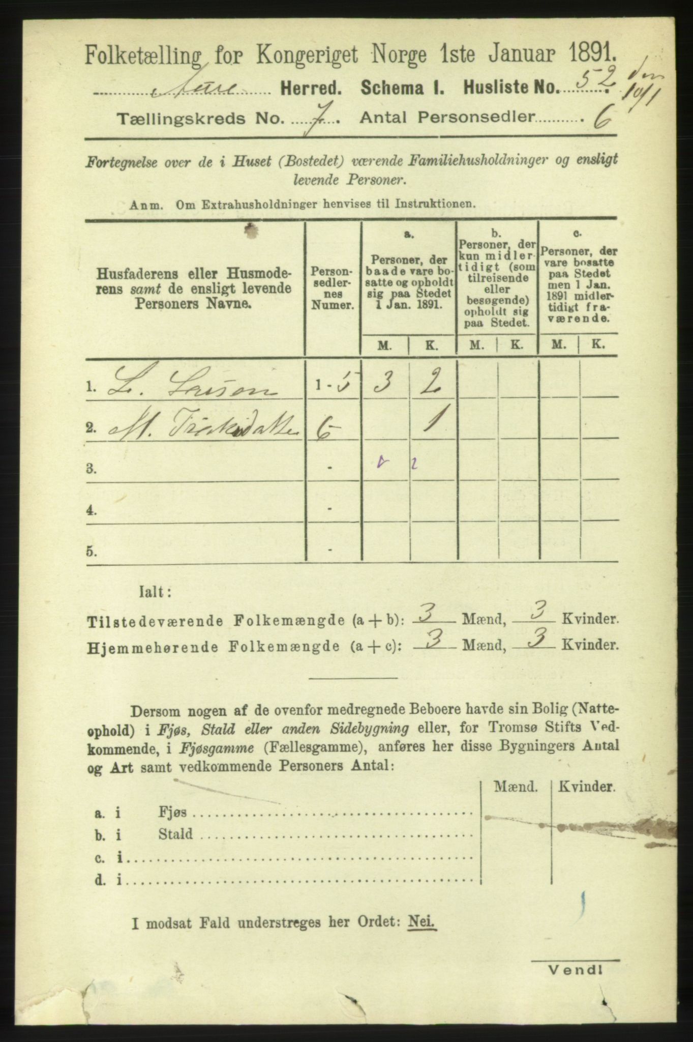 RA, Folketelling 1891 for 1569 Aure herred, 1891, s. 3834