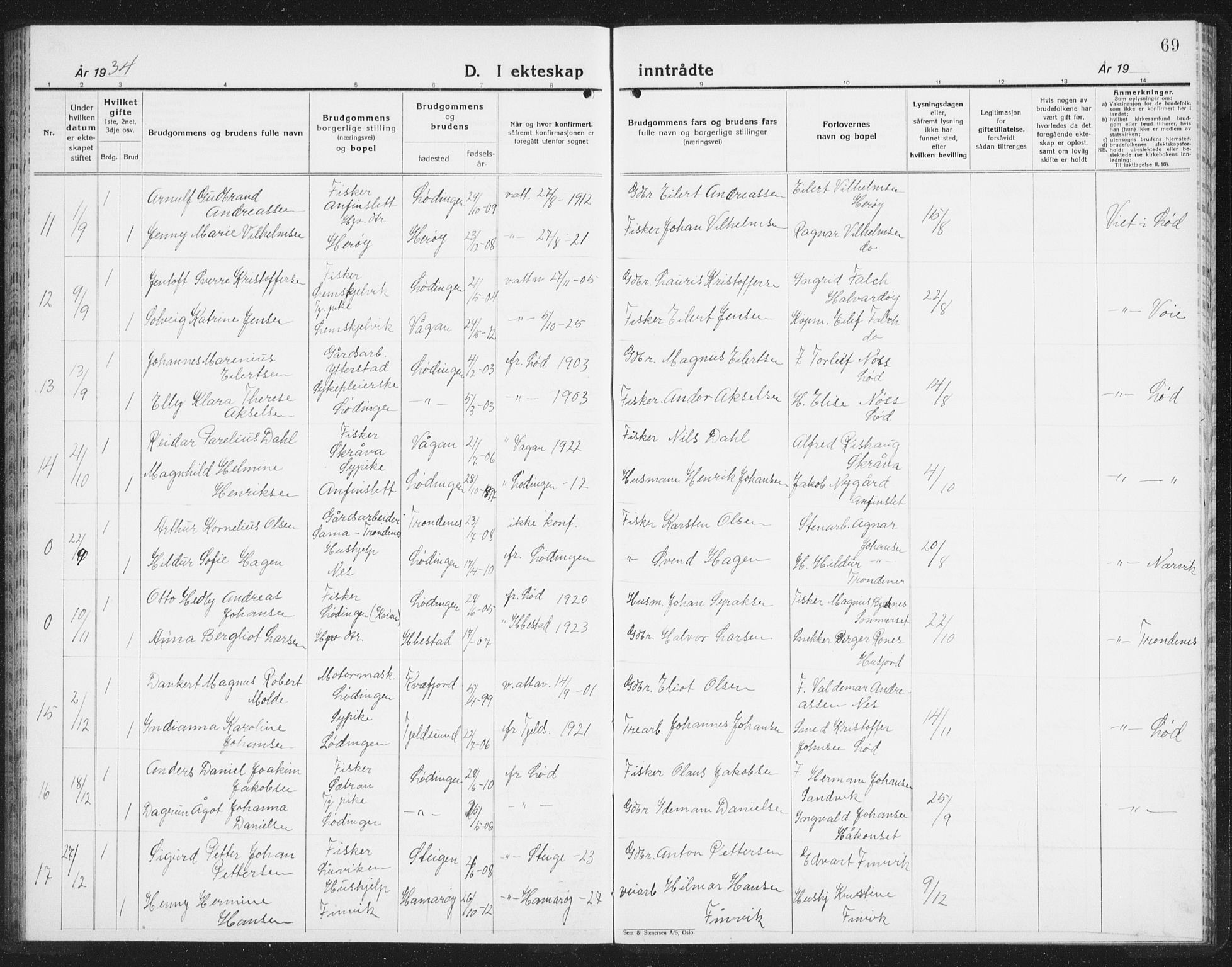 Ministerialprotokoller, klokkerbøker og fødselsregistre - Nordland, AV/SAT-A-1459/872/L1050: Klokkerbok nr. 872C06, 1932-1942, s. 69
