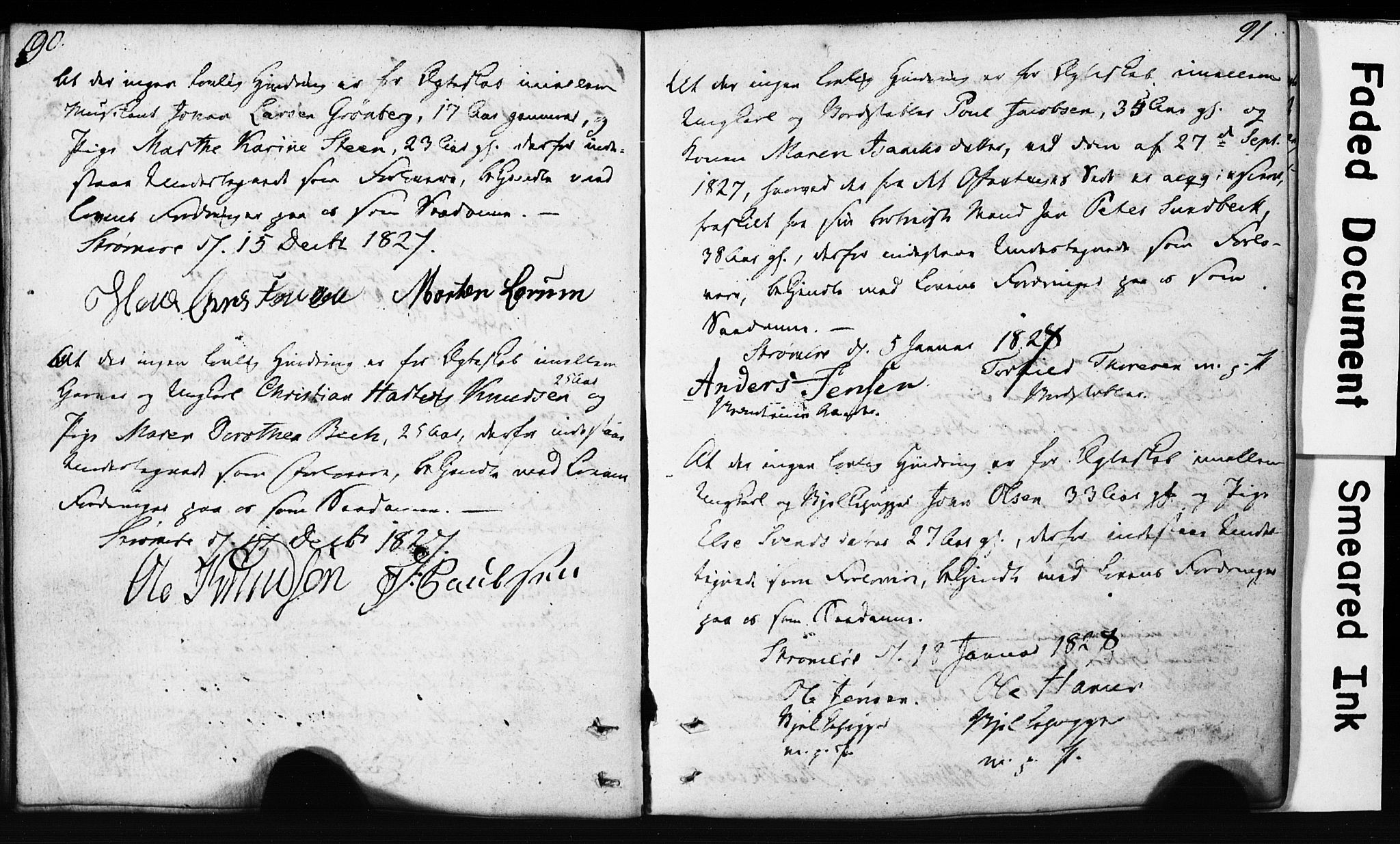 Strømsø kirkebøker, SAKO/A-246/H/Hb/L0002: Forlovererklæringer nr. 2, 1815-1857, s. 90-91